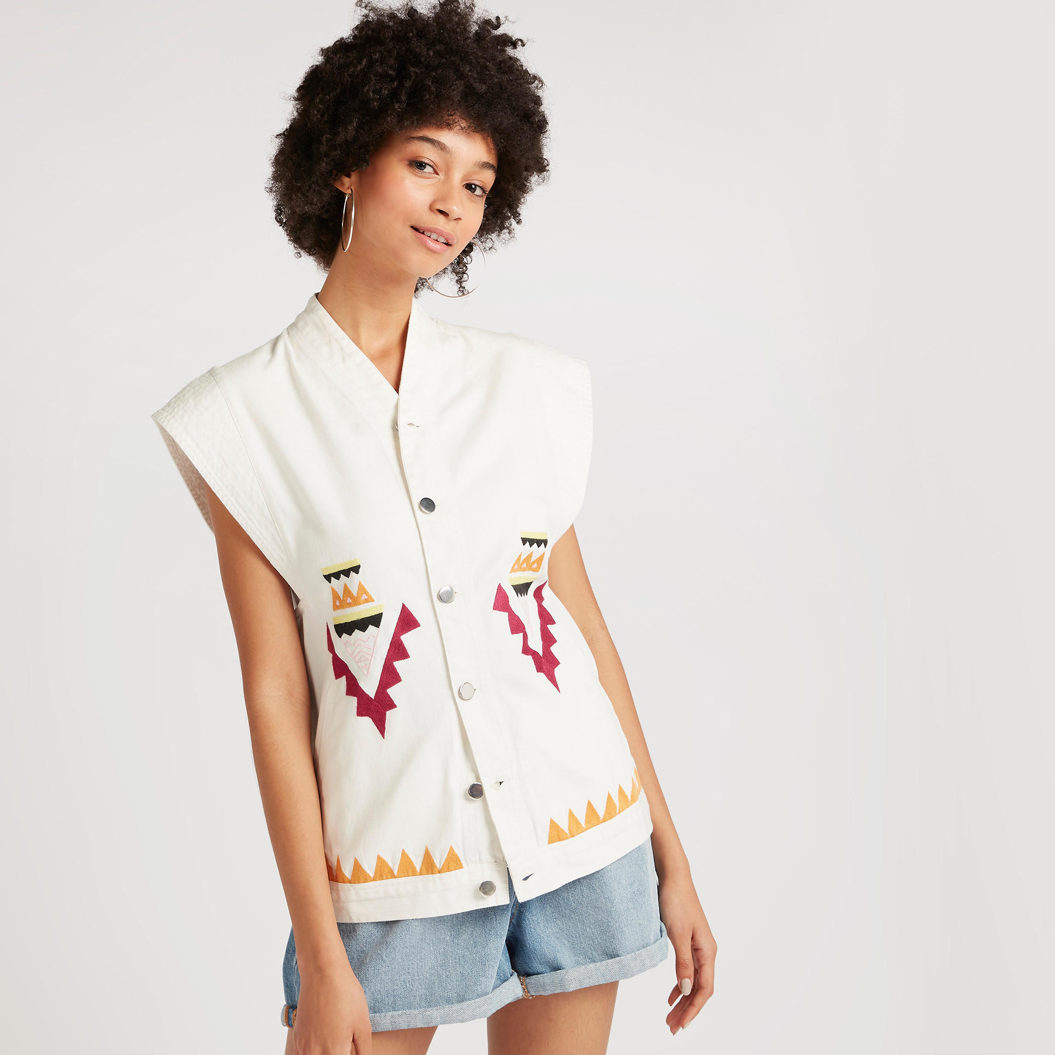 Lee Cooper Embroidered Denim Jacket with Button Closure-women-winterwear-coatsandjackets-jackets-image-5