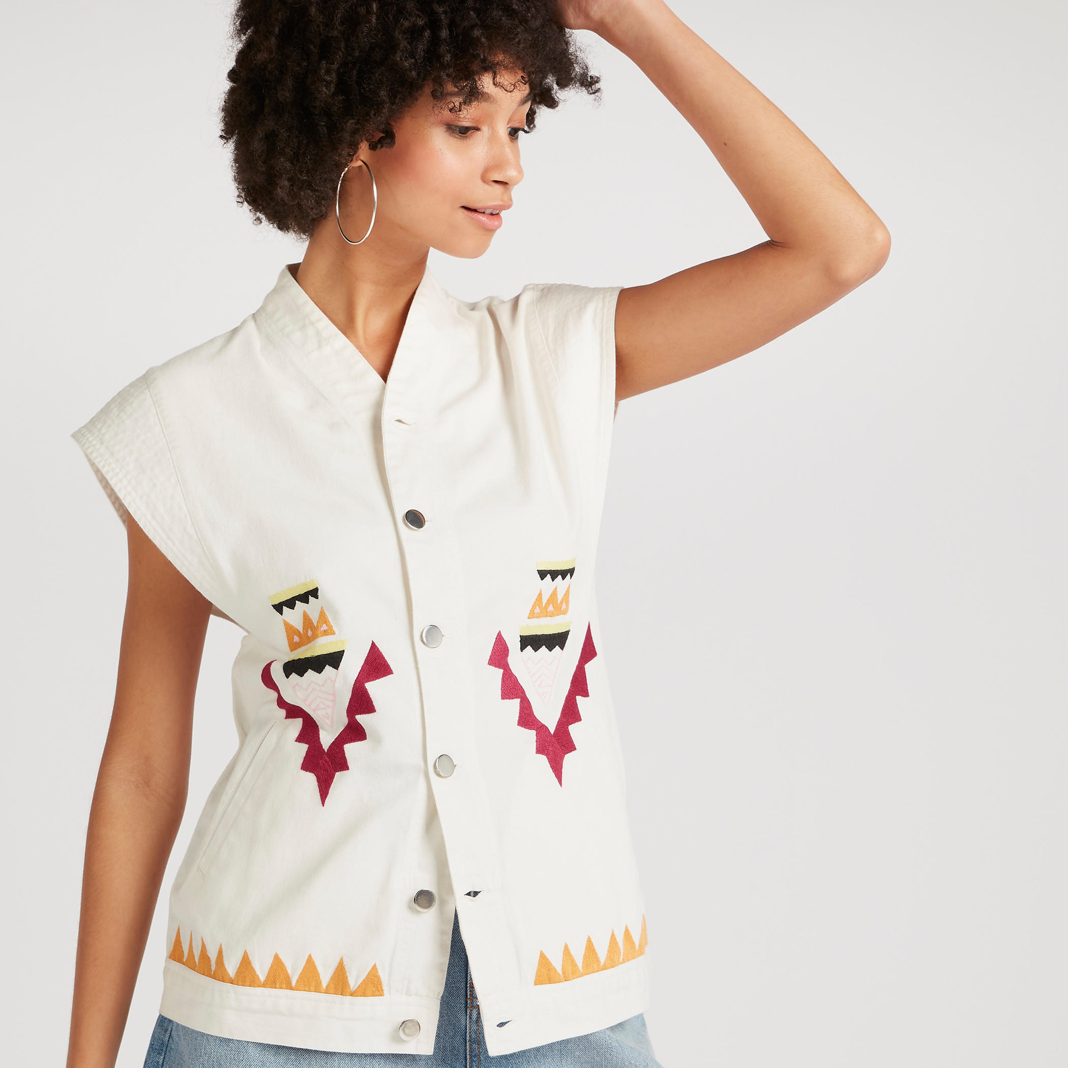 Lee Cooper Embroidered Denim Jacket with Button Closure-women-winterwear-coatsandjackets-jackets-image-6