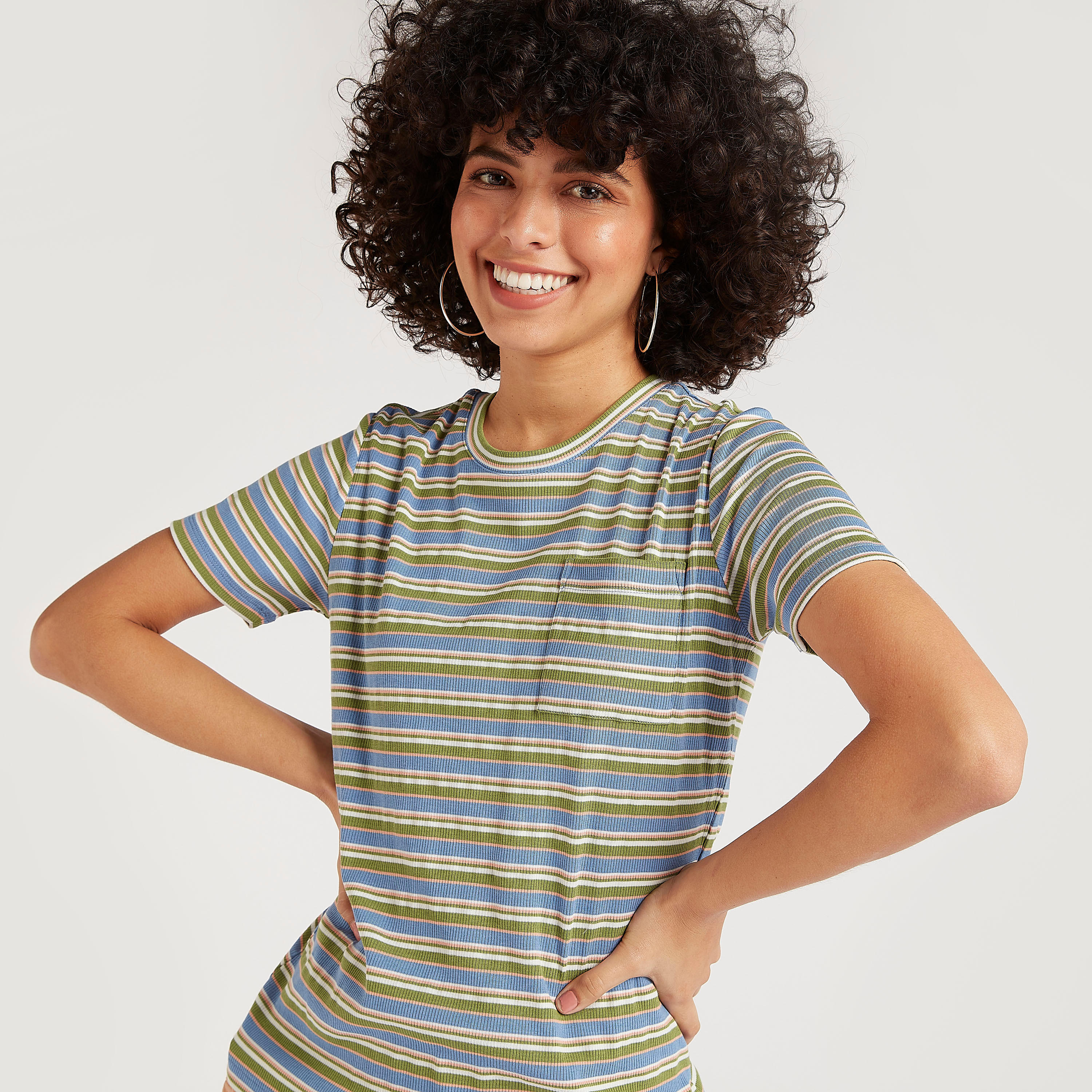 تيشيرت مخطّط بأكمام قصيرة من لي كوبر-women-clothing-tshirts-image-1