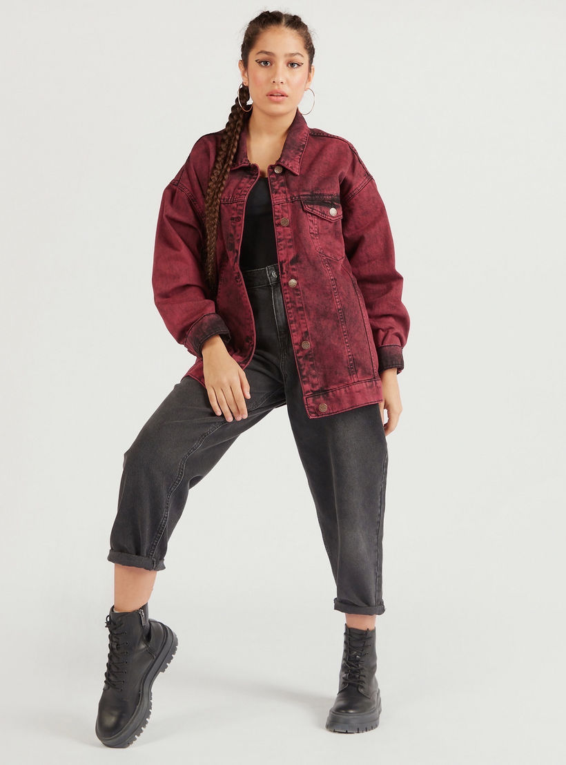 Lee Cooper Oversized Denim Jacket with Long Sleeves-women-winterwear-coatsandjackets-jackets-image-2