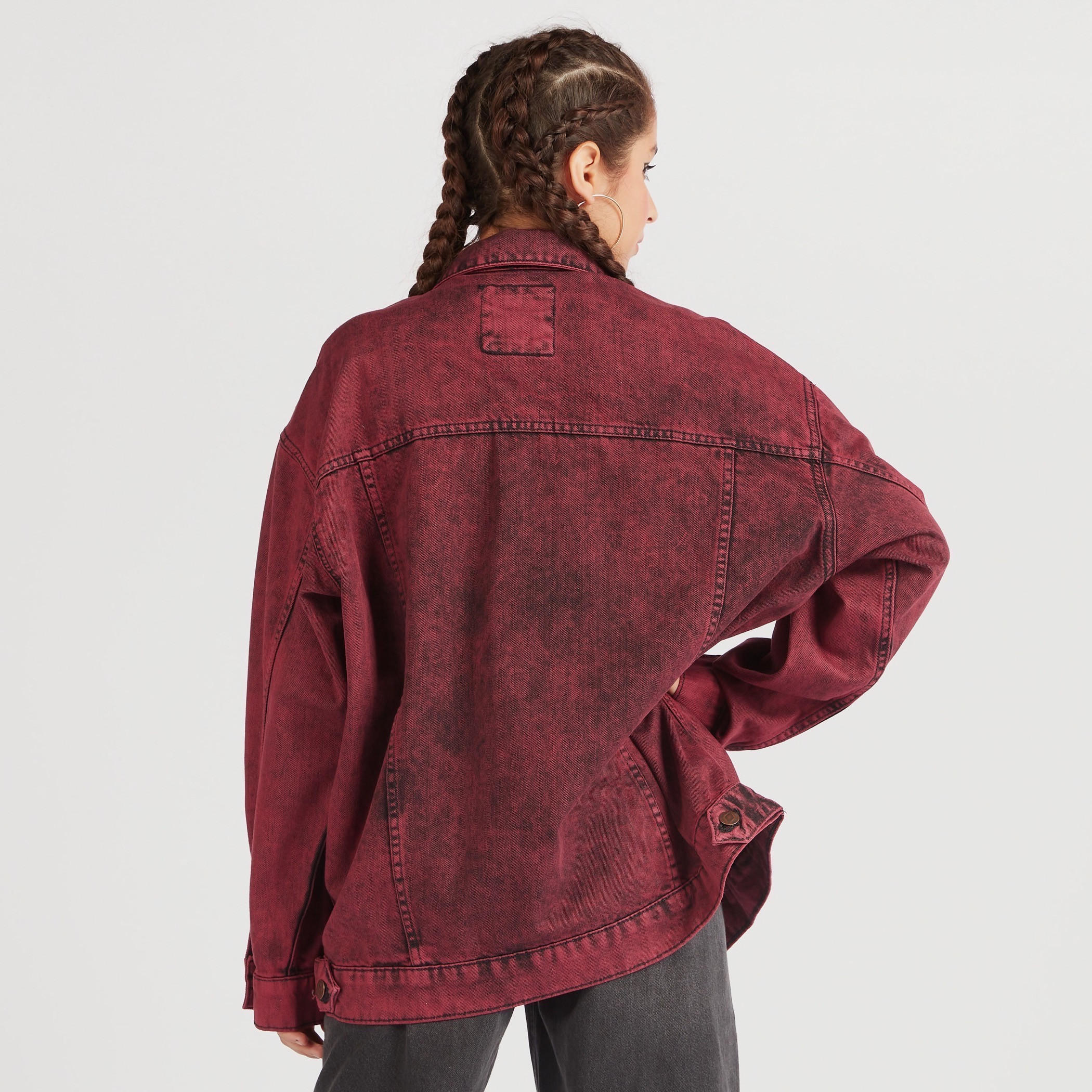 Lee Cooper Oversized Denim Jacket with Long Sleeves-women-winterwear-coatsandjackets-jackets-image-4
