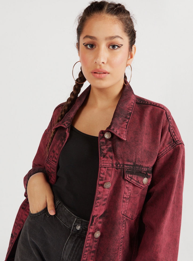 Lee Cooper Oversized Denim Jacket with Long Sleeves-women-winterwear-coatsandjackets-jackets-image-5