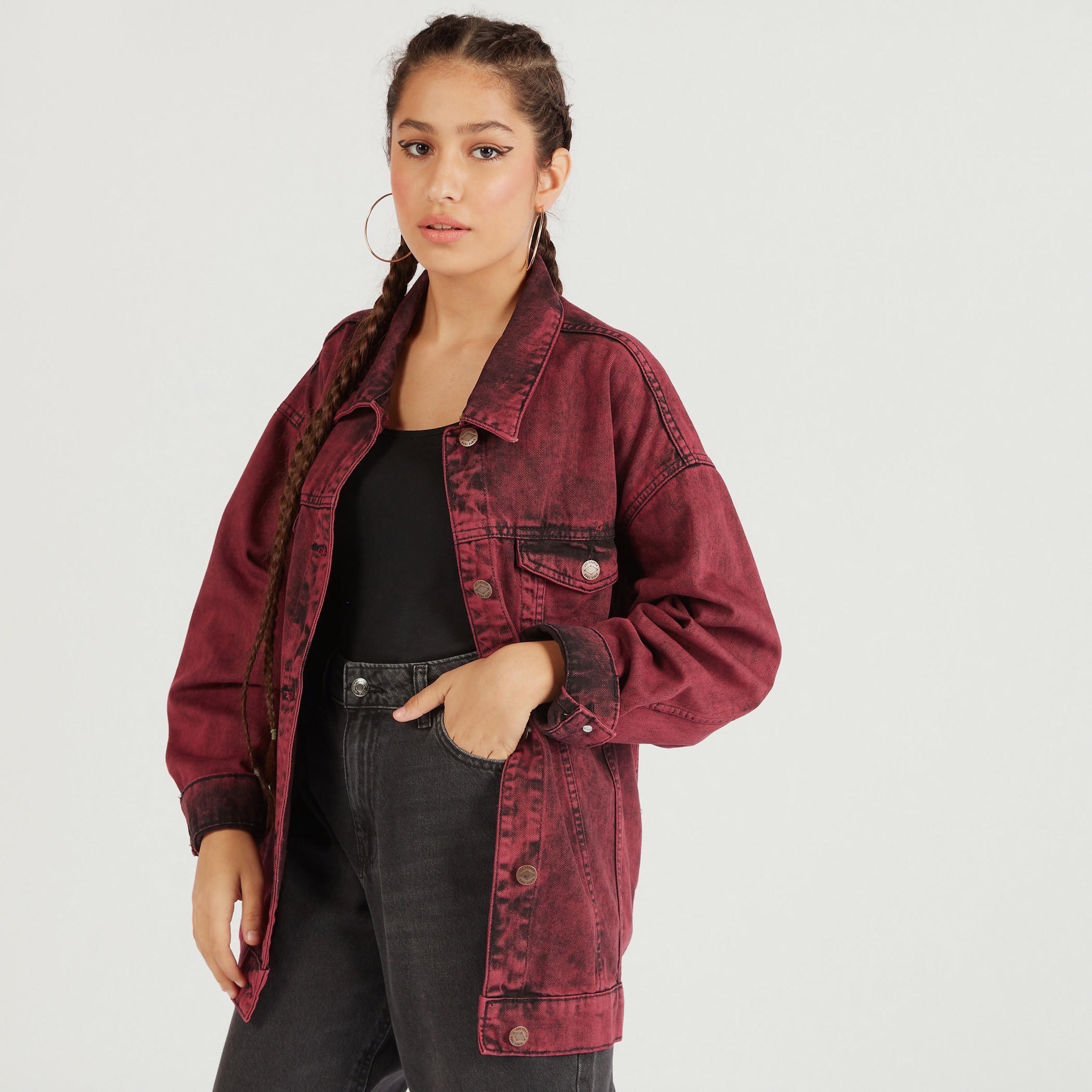 Lee Cooper Oversized Denim Jacket with Long Sleeves-women-winterwear-coatsandjackets-jackets-image-6