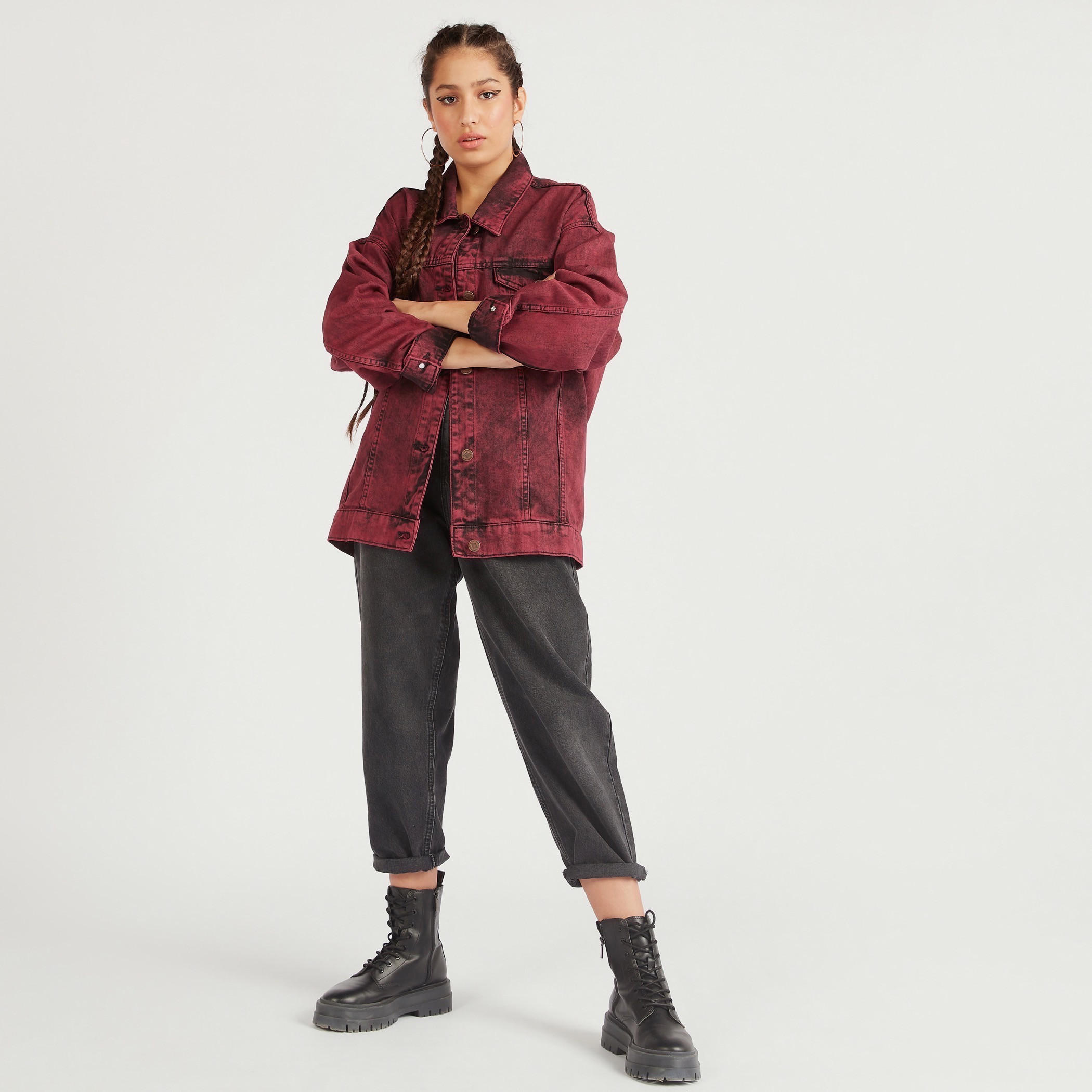 Lee Cooper Oversized Denim Jacket with Long Sleeves-women-winterwear-coatsandjackets-jackets-image-7