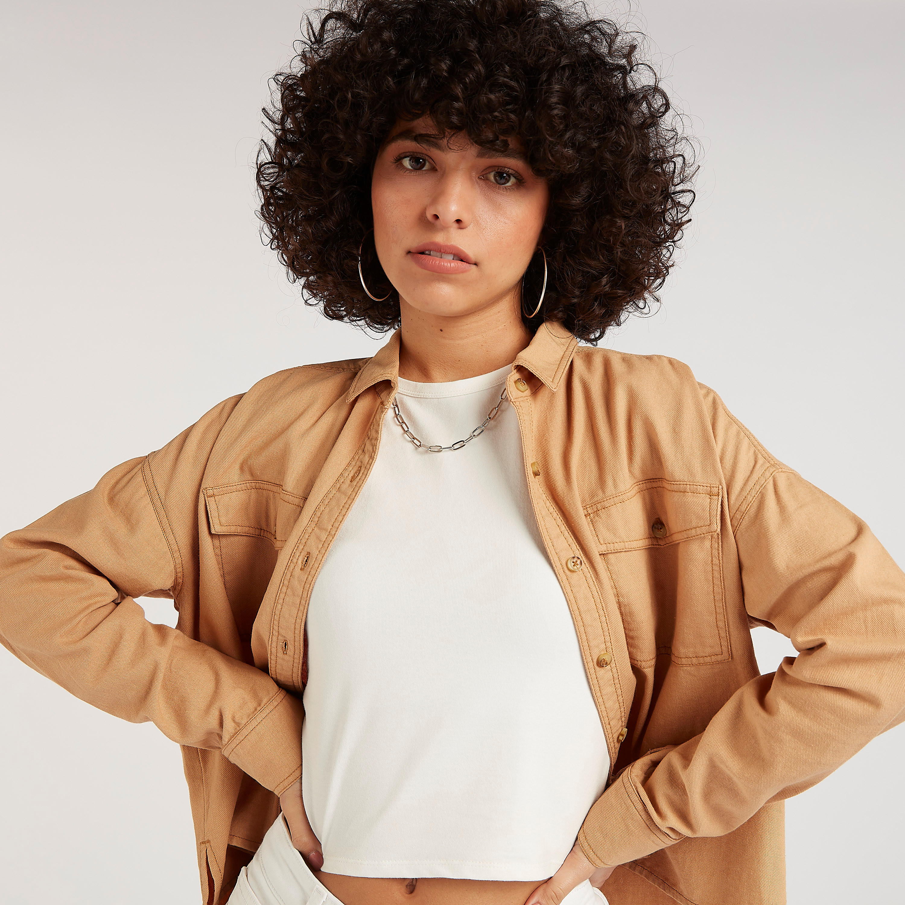 جاكيت دنيم سادة بأكمام طويلة من لي كوبر-women-clothing-shirtsandblouses-shirts-image-3