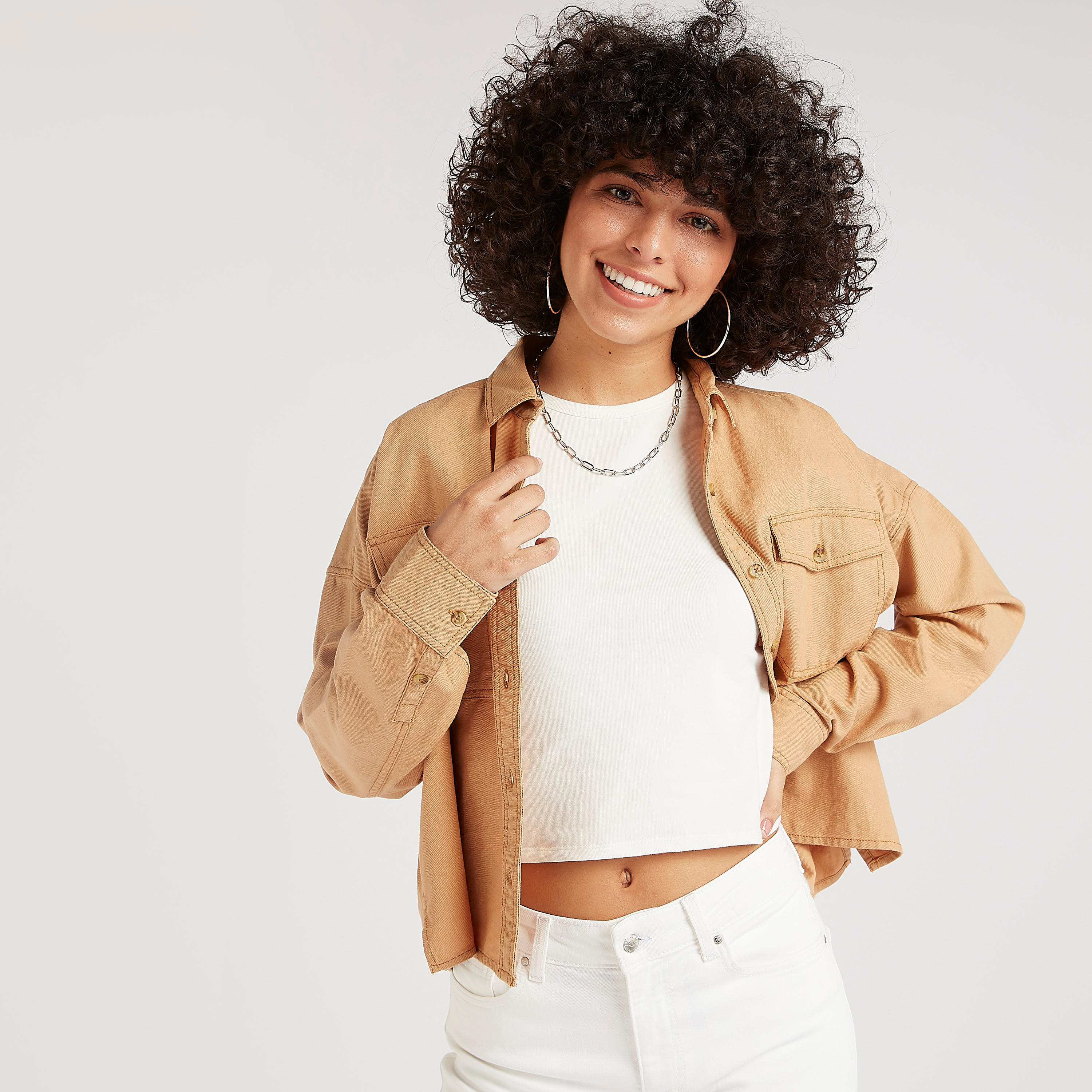 جاكيت دنيم سادة بأكمام طويلة من لي كوبر-women-clothing-shirtsandblouses-shirts-image-2