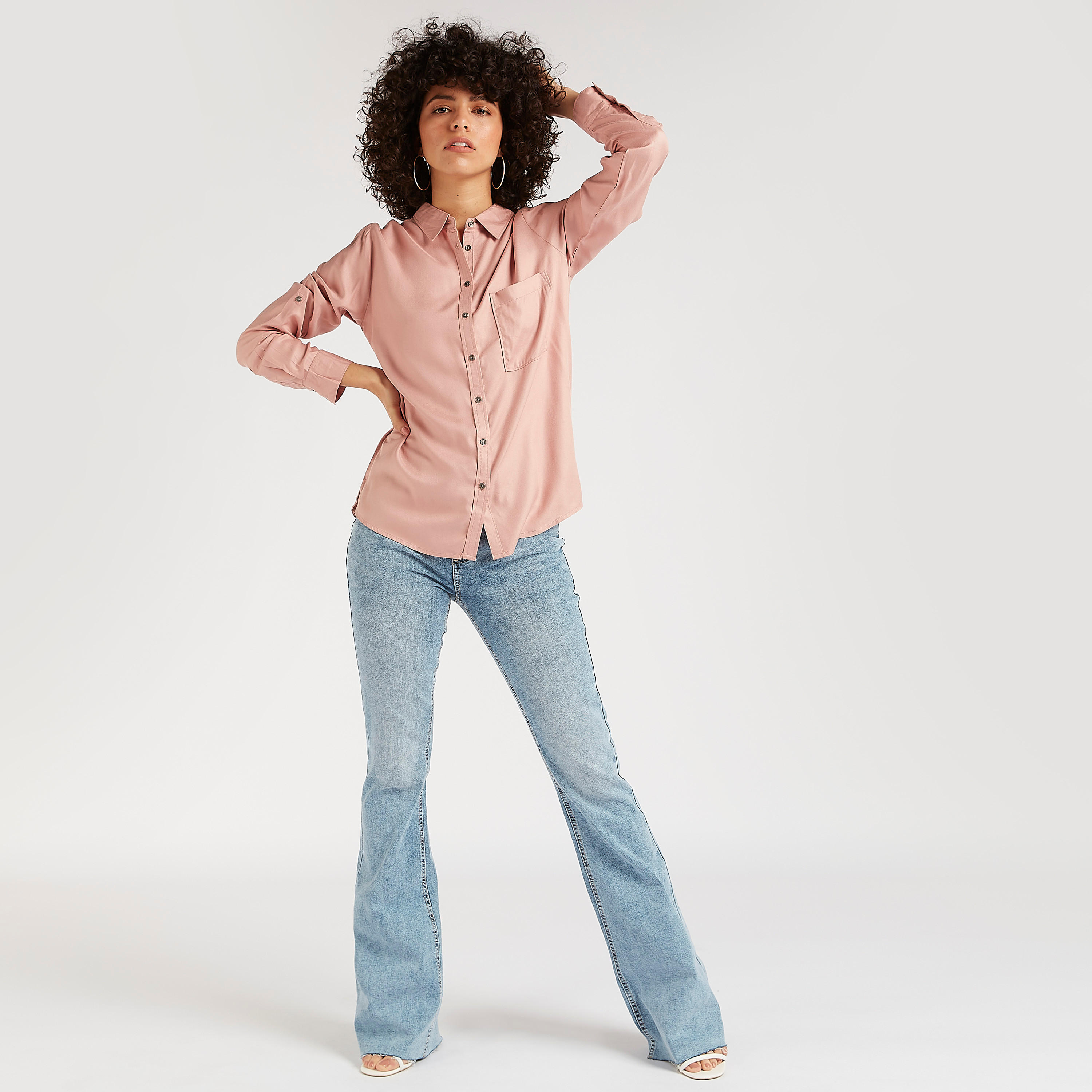 قميص سادة بأكمام طويلة وجيب من لي كوبر-women-clothing-shirtsandblouses-shirts-image-6