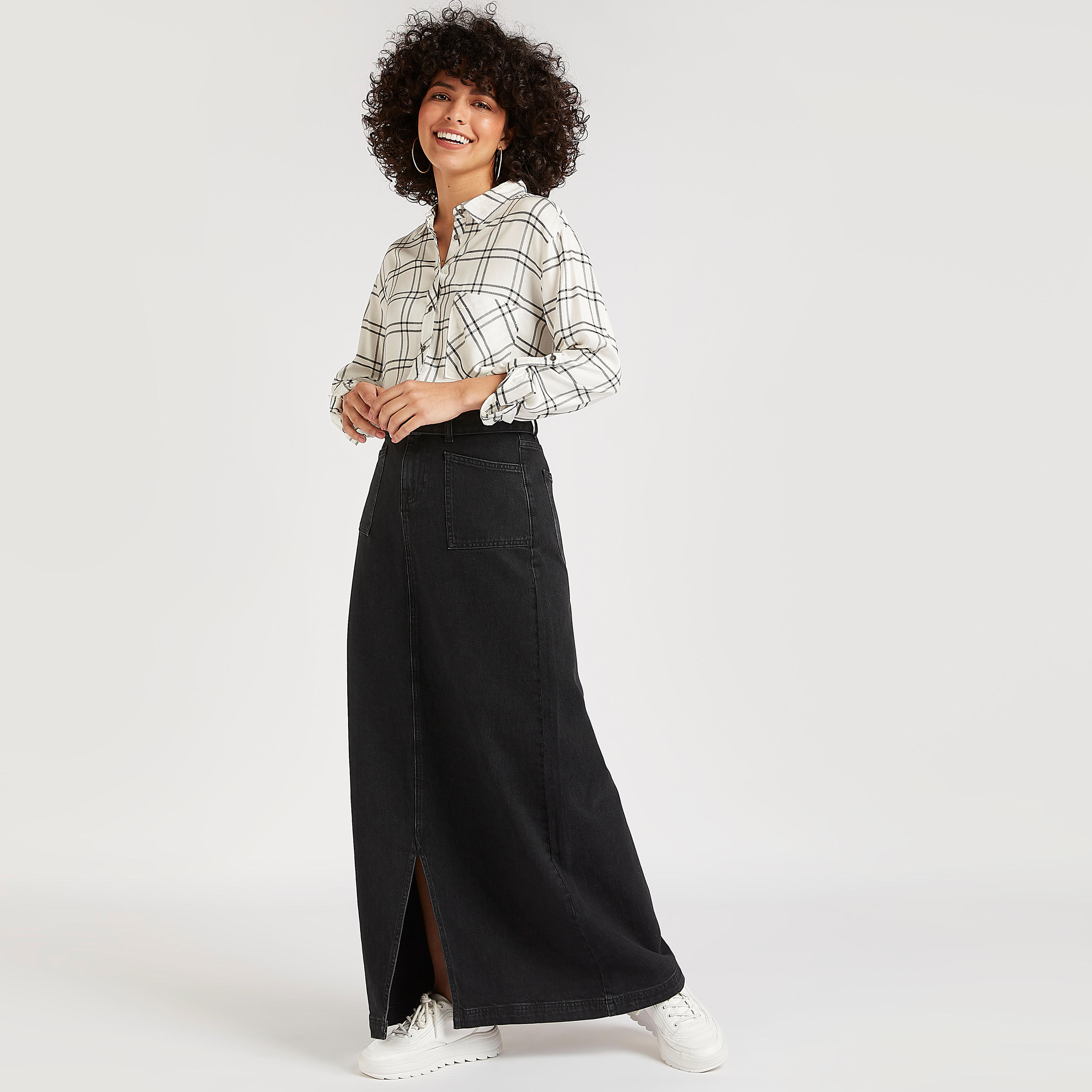 قميص كاروهات بأكمام طويلة وجيب من لي كوبر-women-clothing-shirtsandblouses-shirts-image-2