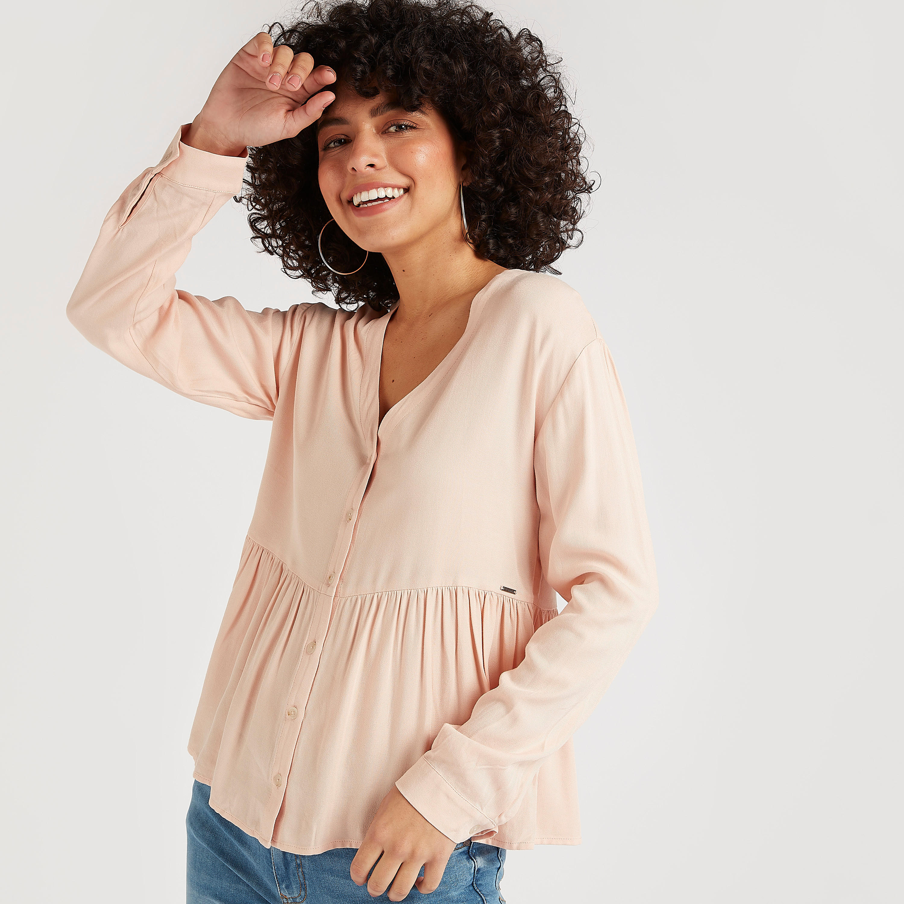 Lee Cooper Denim Peplum Top with Button Closure-women-clothing-shirtsandblouses-blouses-image-1