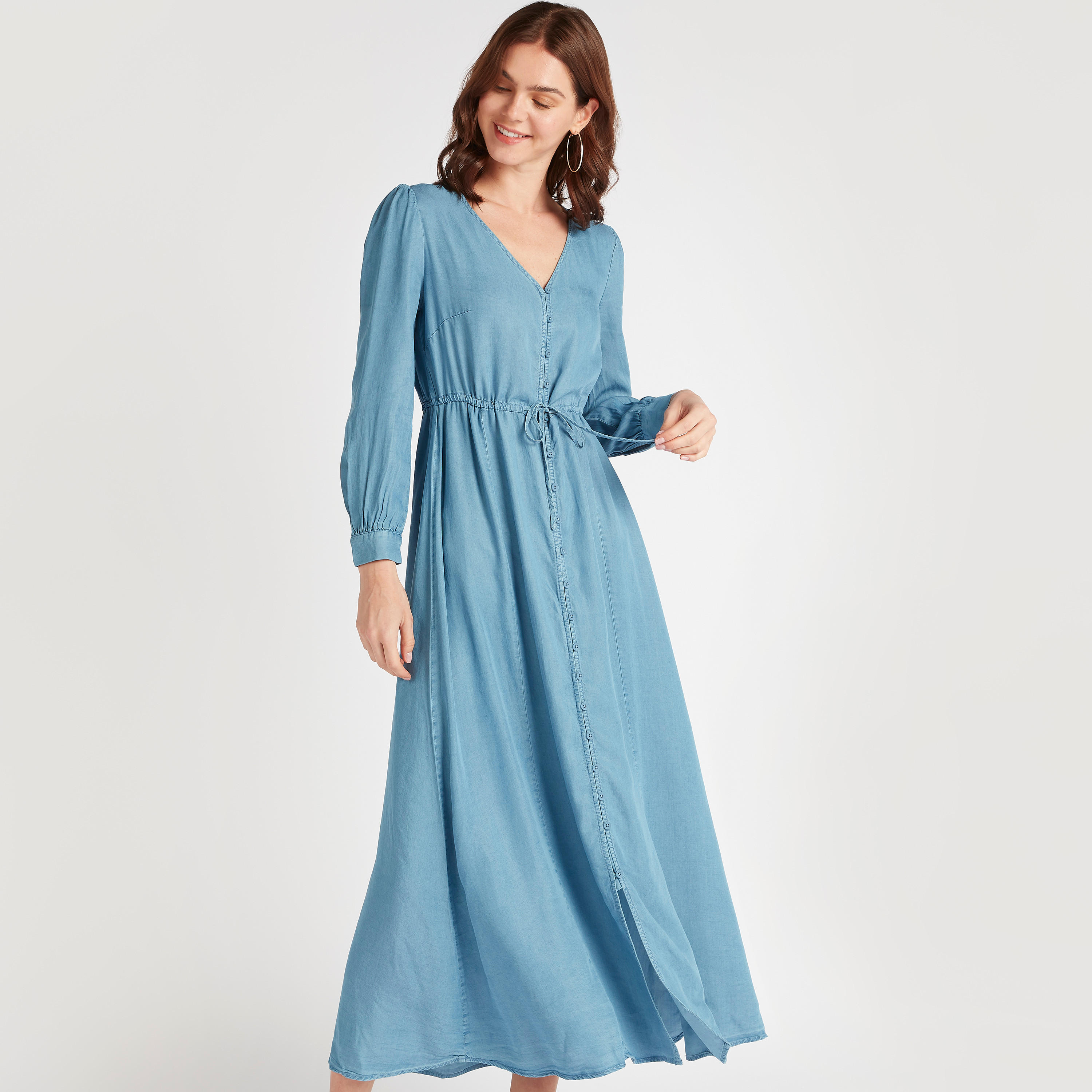 فستان دنيم طويل إيه لاين بأكمام طويلة من لي كوبر-women-clothing-dresses-image-1