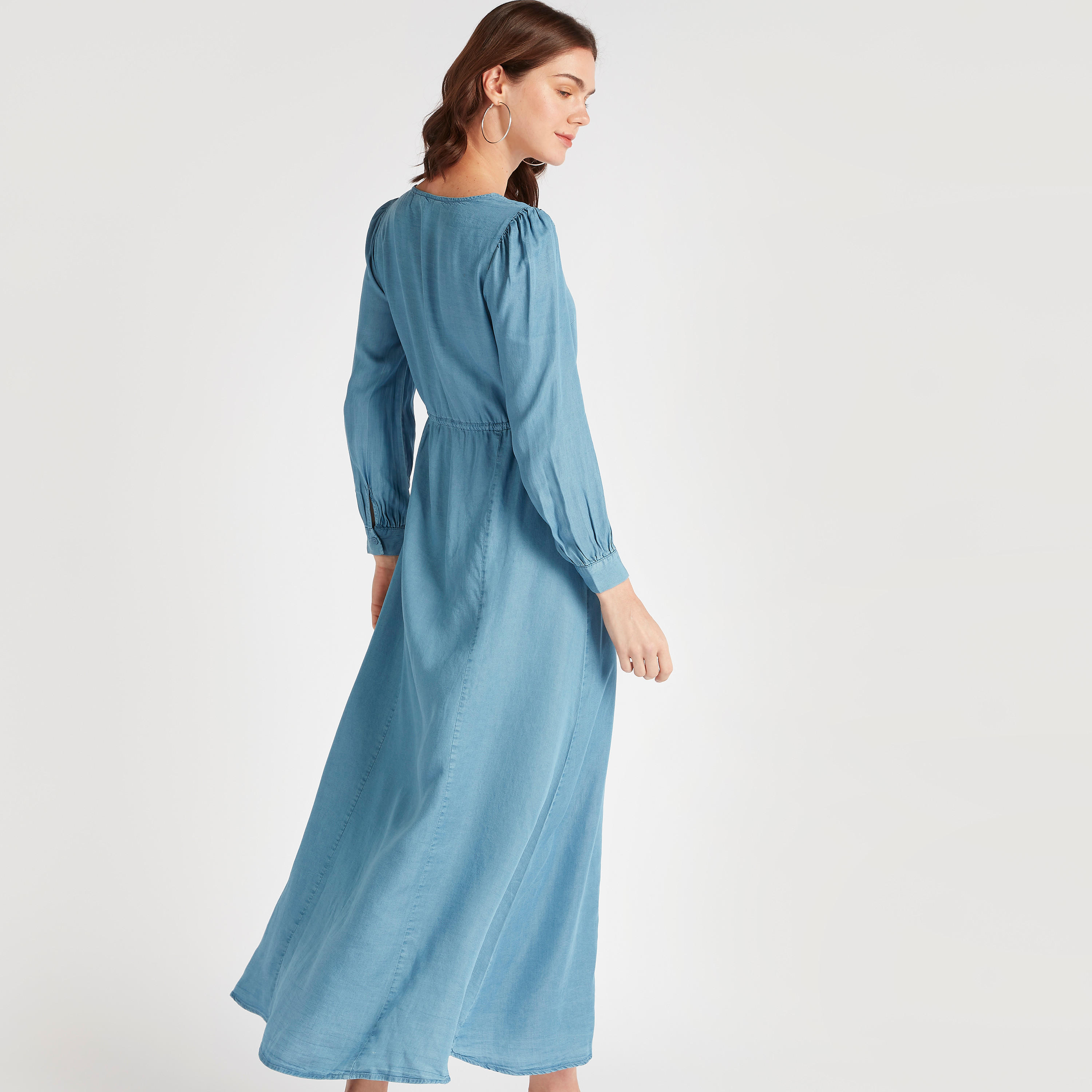 فستان دنيم طويل إيه لاين بأكمام طويلة من لي كوبر-women-clothing-dresses-image-4