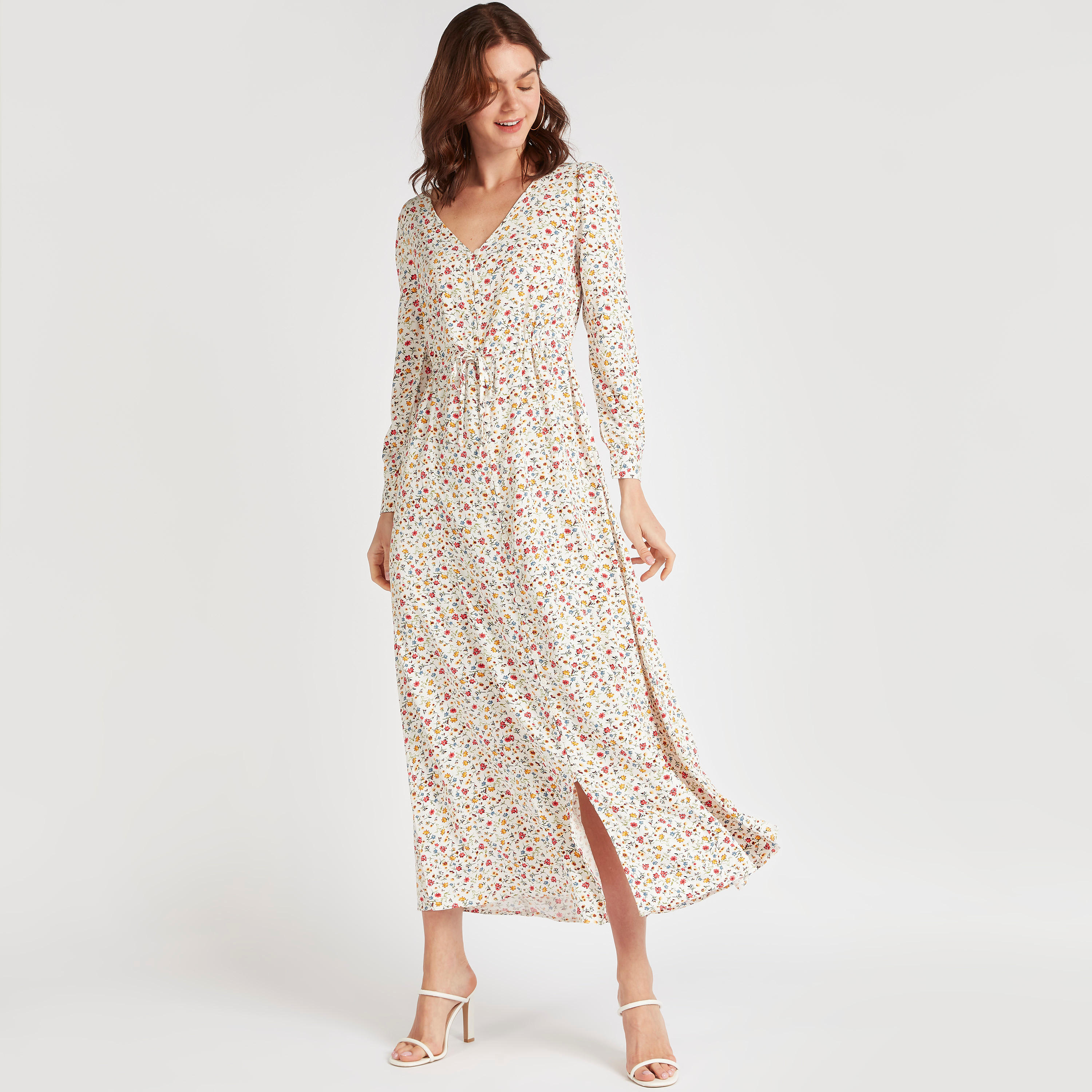 فستان طويل إيه لاين بطبعات أزهار وأربطة من لي كوبر-women-clothing-dresses-image-2