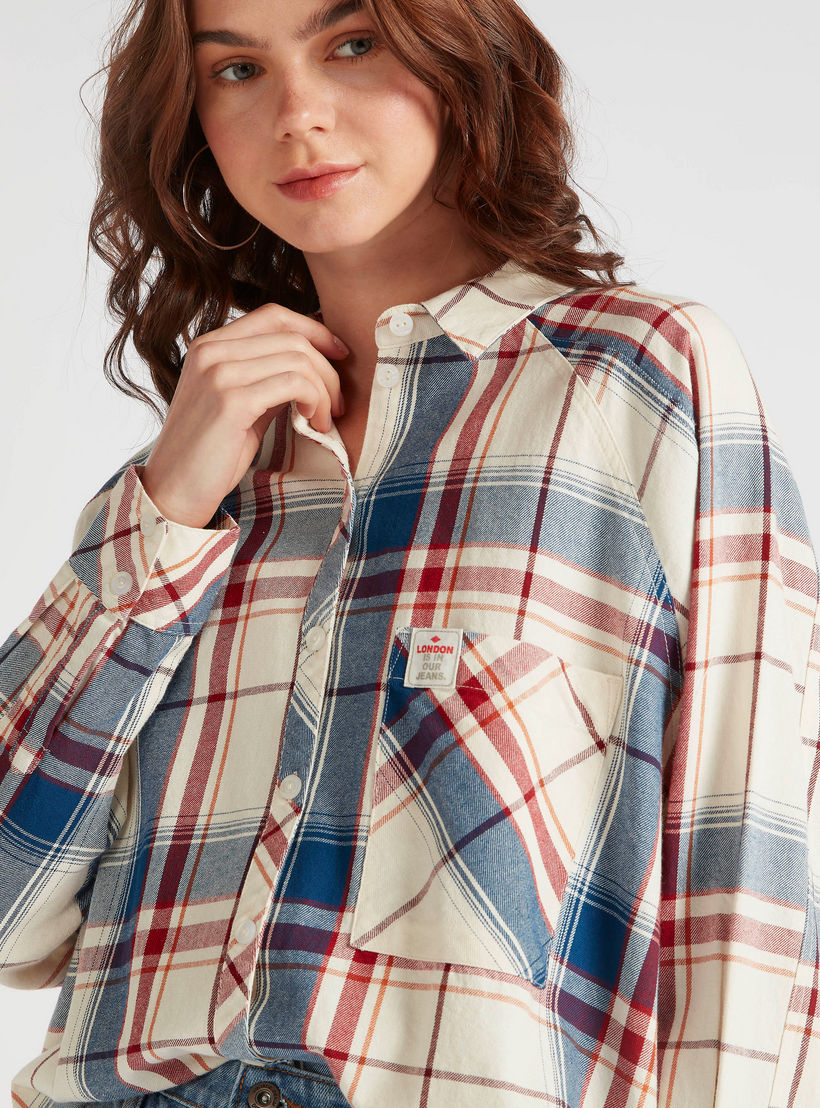 قميص مصرفيين كاروهات بأكمام طويلة من لي كوبر-women-clothing-shirtsandblouses-shirts-image-2