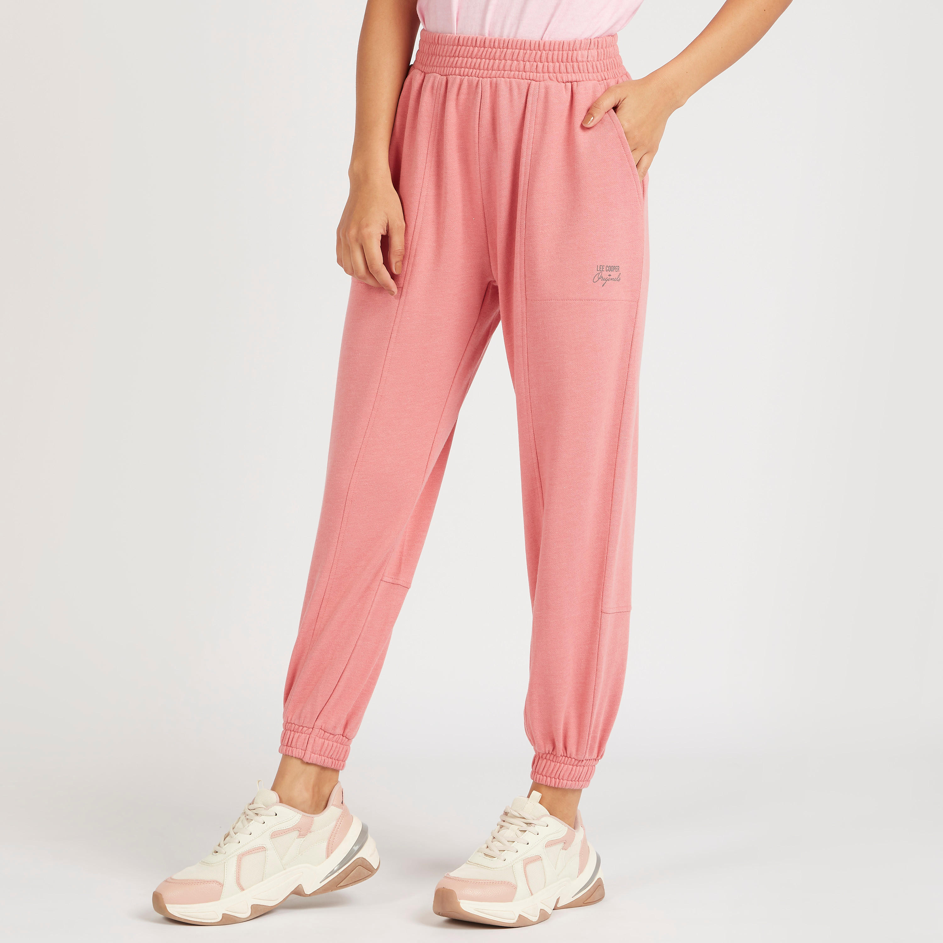 Lee Cooper Solid Joggers with Elasticated Waistband-women-clothing-bottoms-joggers-image-1
