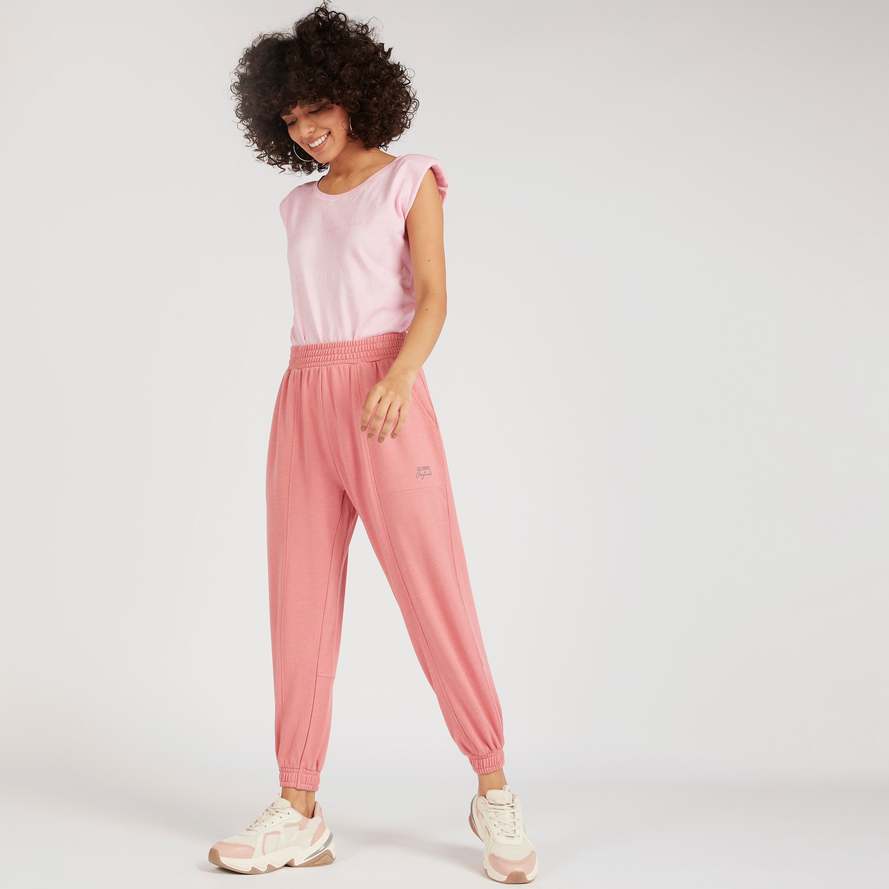 Lee Cooper Solid Joggers with Elasticated Waistband-women-clothing-bottoms-joggers-image-5