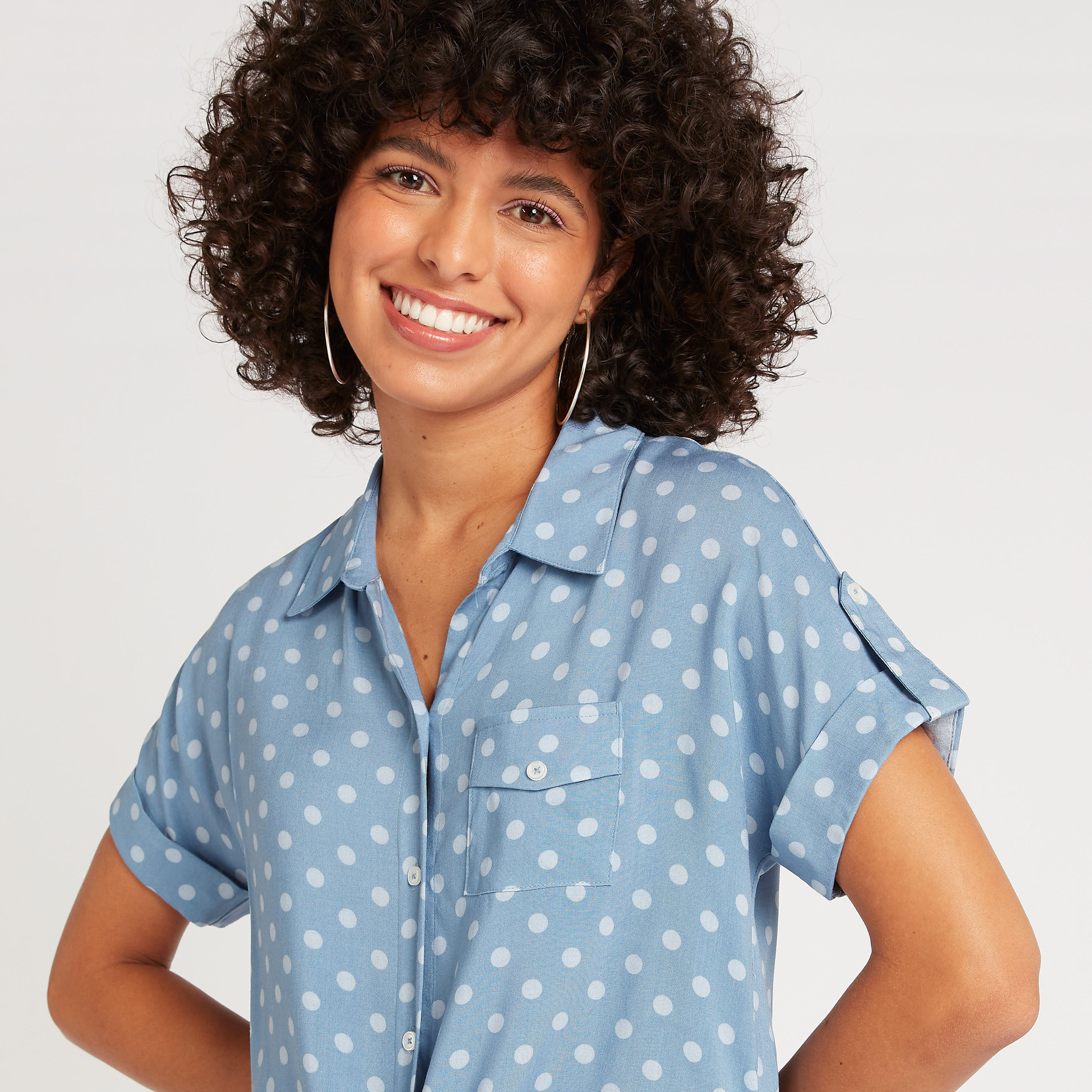 Lee Cooper Polka Dot Print Shirt with Tie-Up Accent-women-clothing-shirtsandblouses-shirts-image-3