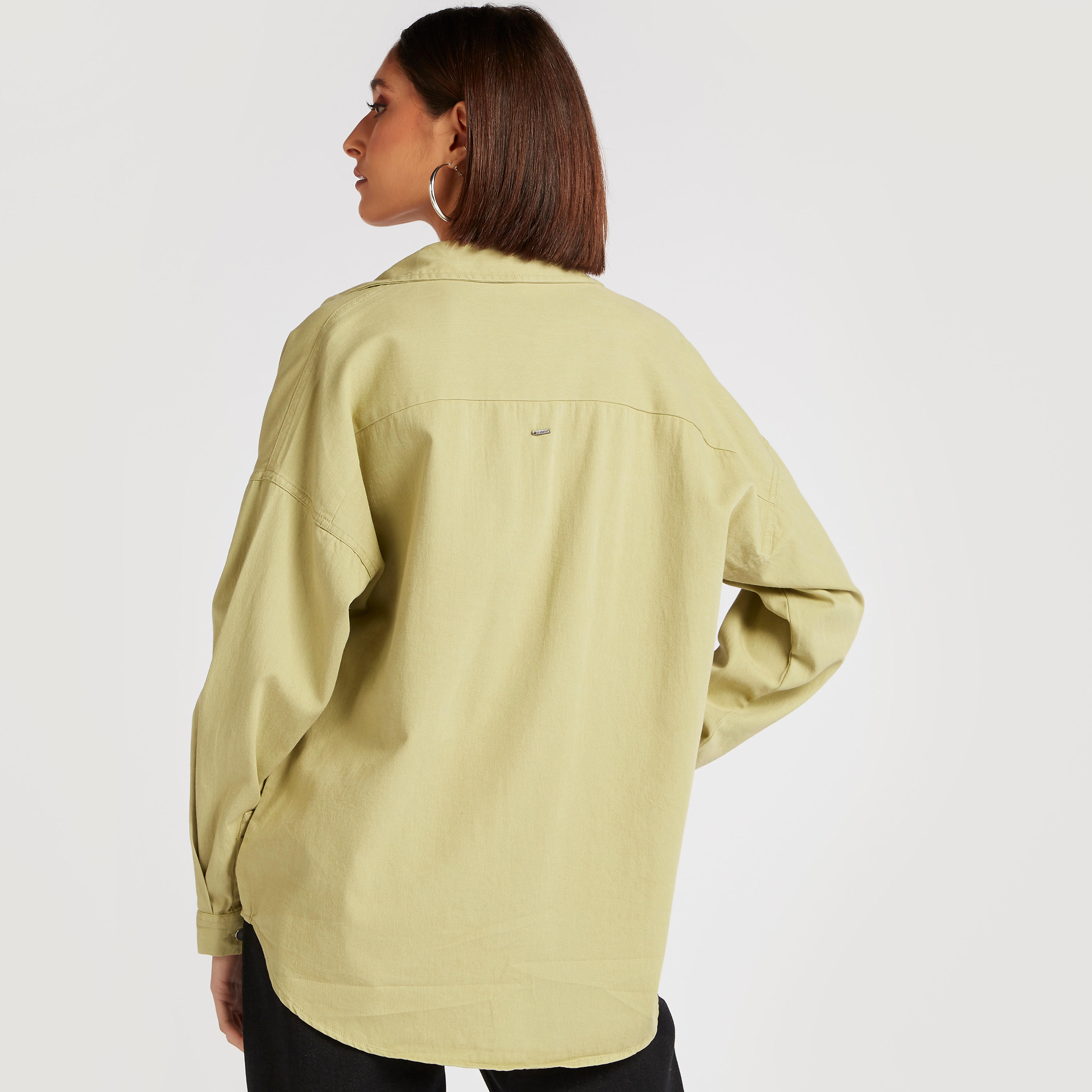 Lee Cooper Solid Shirt with Long Sleeves and Pockets-women-clothing-shirtsandblouses-shirts-image-4