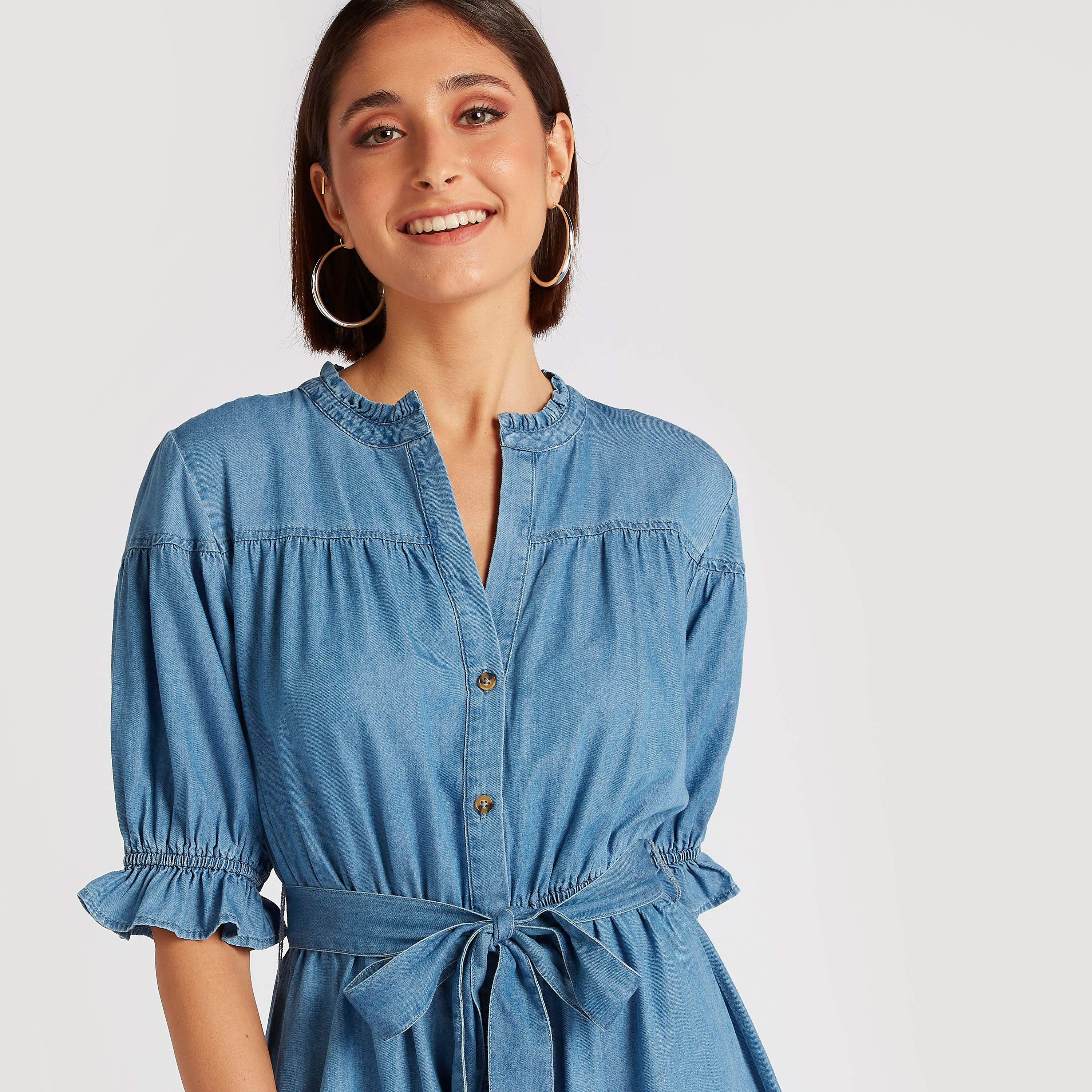 Lee Cooper Mini A-line Dress with Belt Tie-Up-women-clothing-dresses-image-3