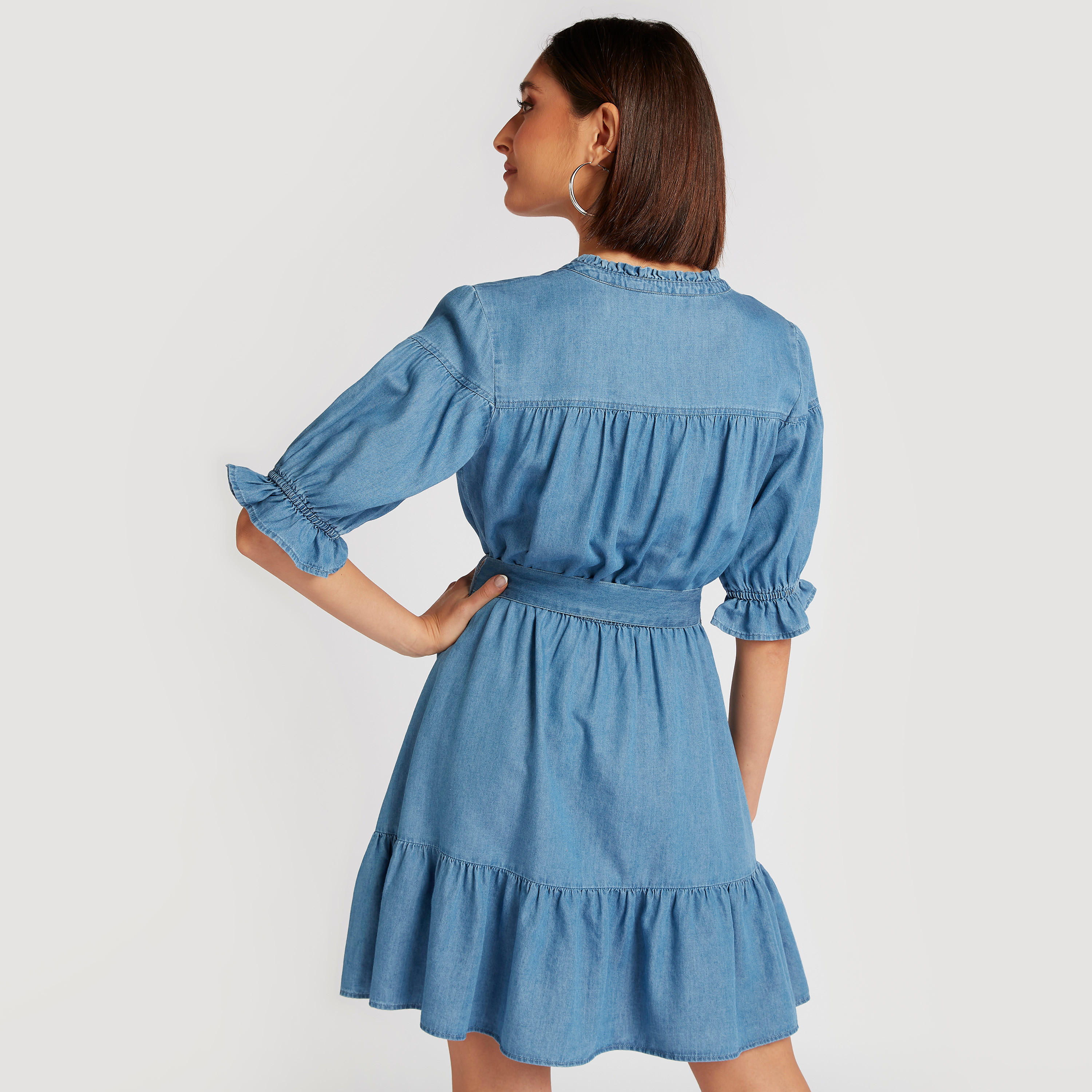 Lee Cooper Mini A-line Dress with Belt Tie-Up-women-clothing-dresses-image-4