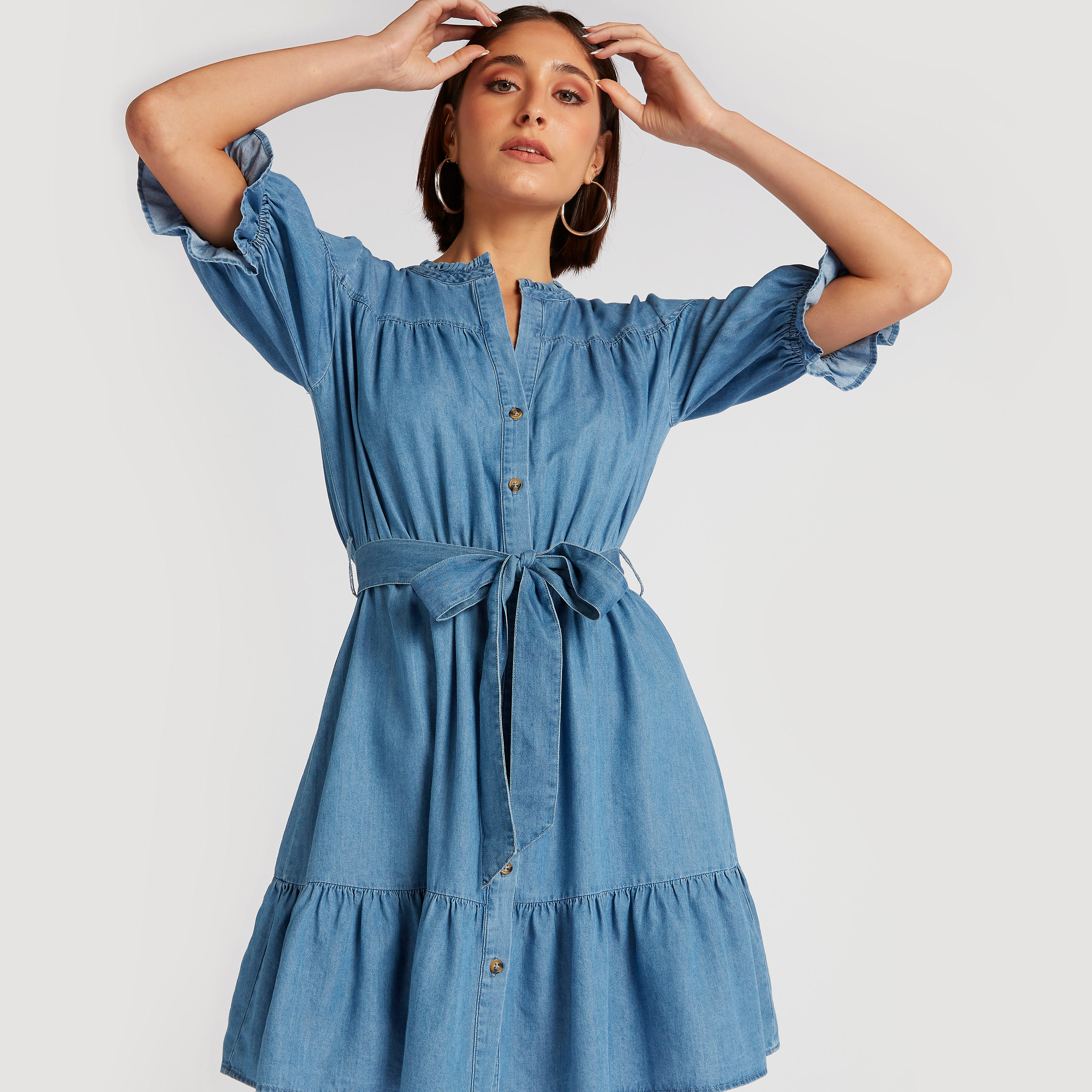 Lee Cooper Mini A-line Dress with Belt Tie-Up-women-clothing-dresses-image-5