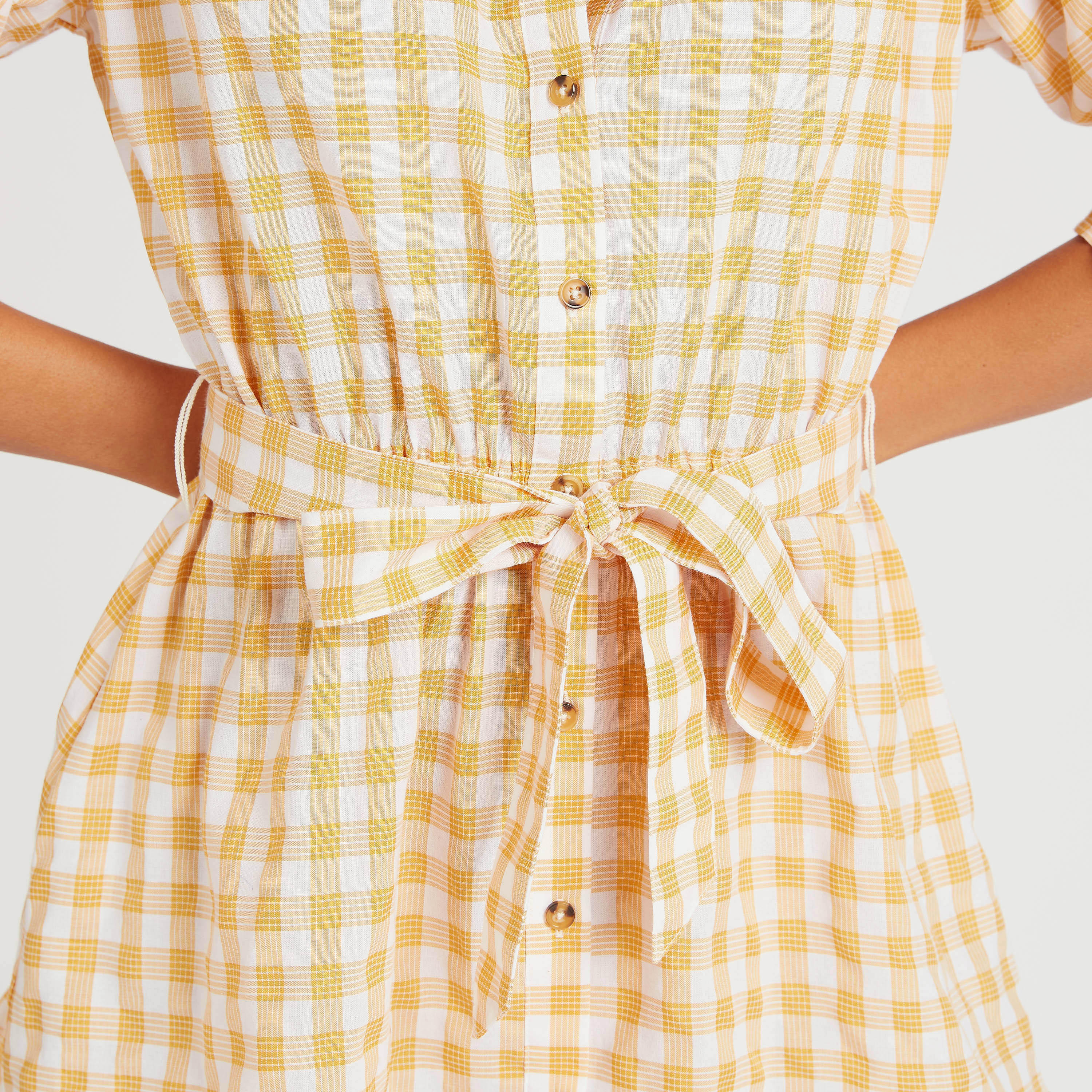 فستان قصير إيه لاين كاروهات برباط حزام من لي كوبر-women-clothing-dresses-image-3
