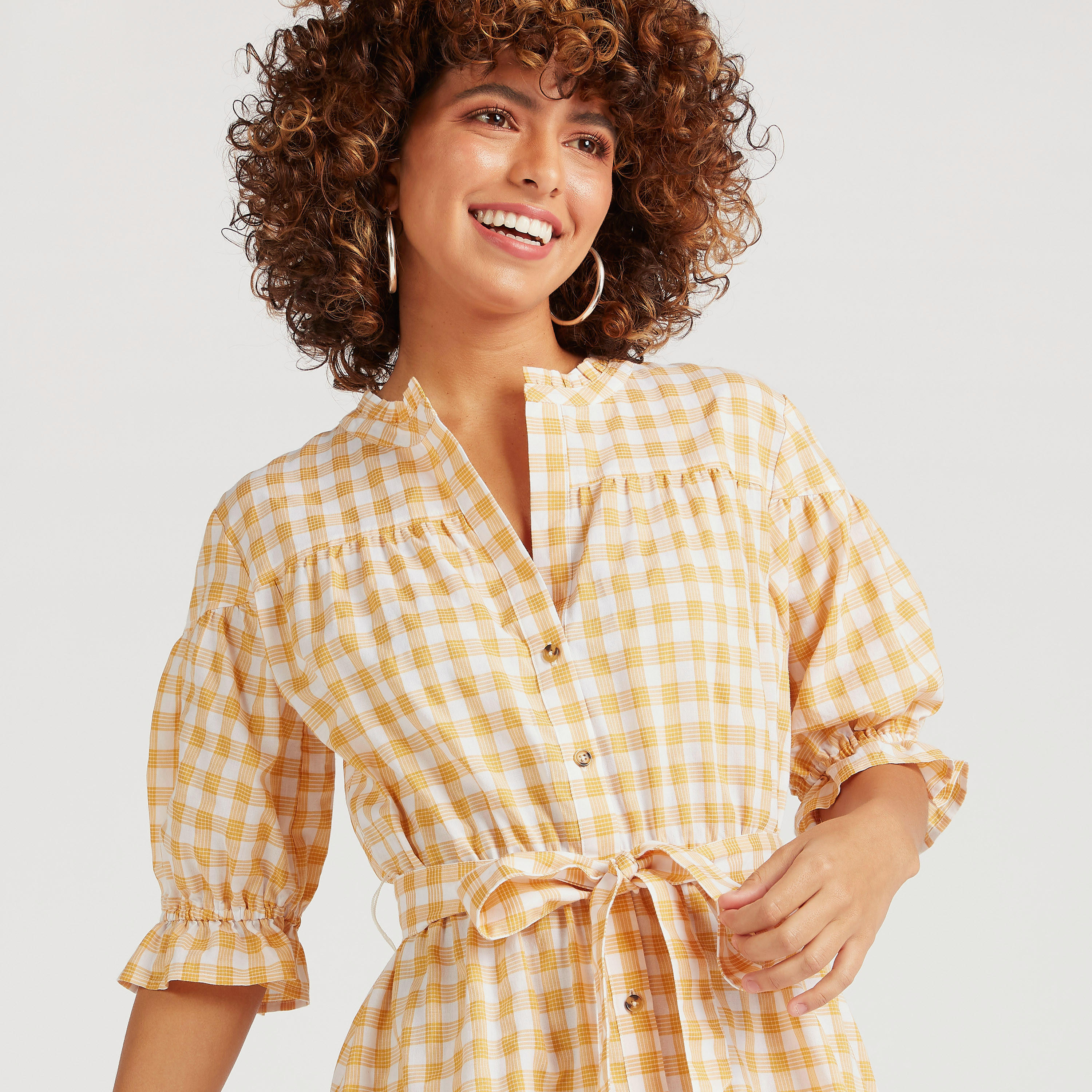 فستان قصير إيه لاين كاروهات برباط حزام من لي كوبر-women-clothing-dresses-image-5
