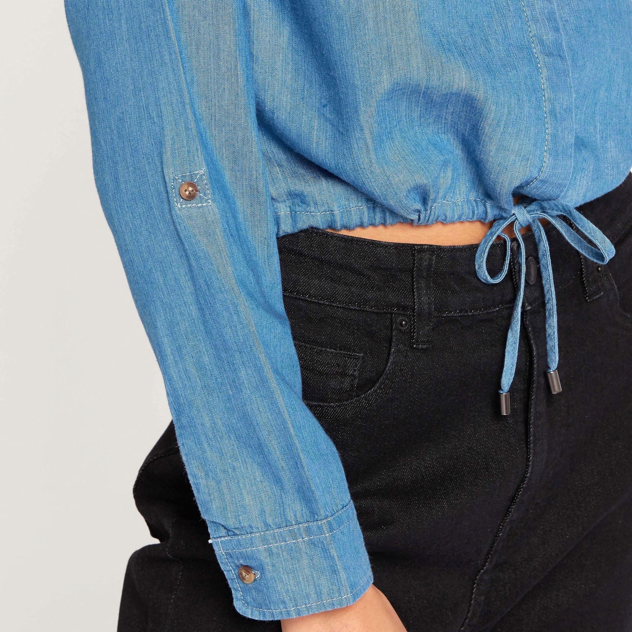 قميص سادة بجيوب وأربطة من لي كوبر-women-clothing-shirtsandblouses-shirts-image-3