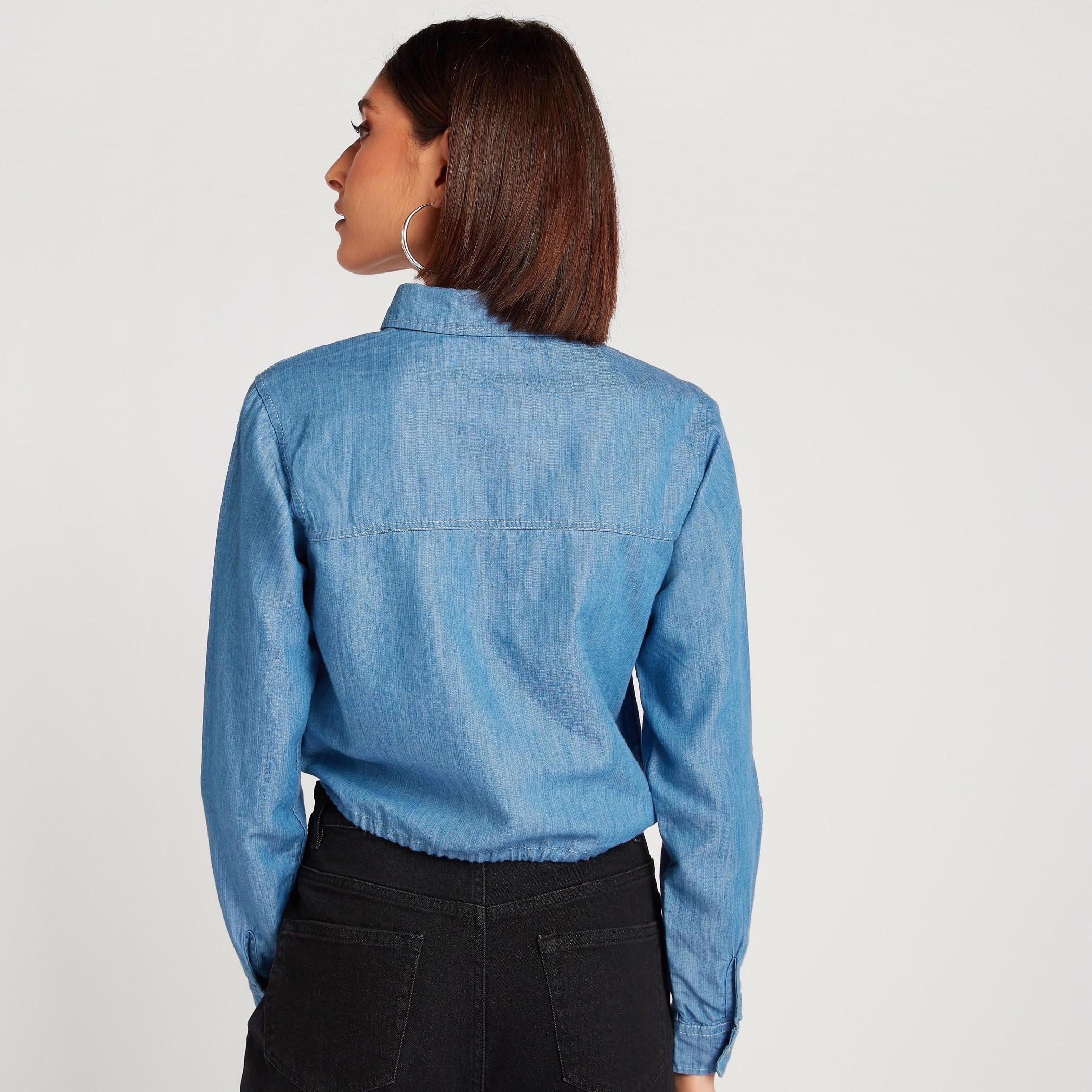 قميص سادة بجيوب وأربطة من لي كوبر-women-clothing-shirtsandblouses-shirts-image-2