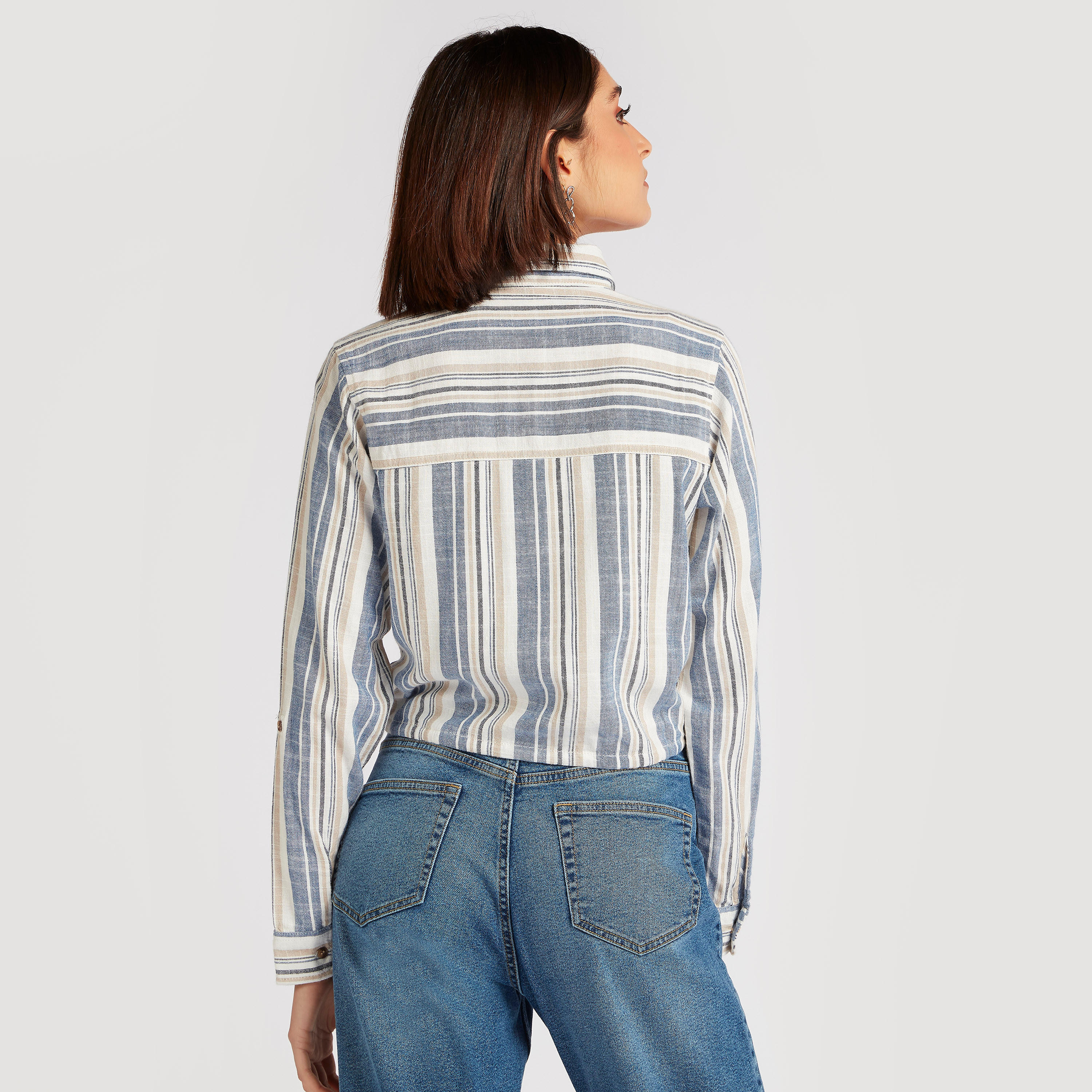 قميص مخطط بجيوب وأربطة من لي كوبر-women-clothing-shirtsandblouses-shirts-image-3