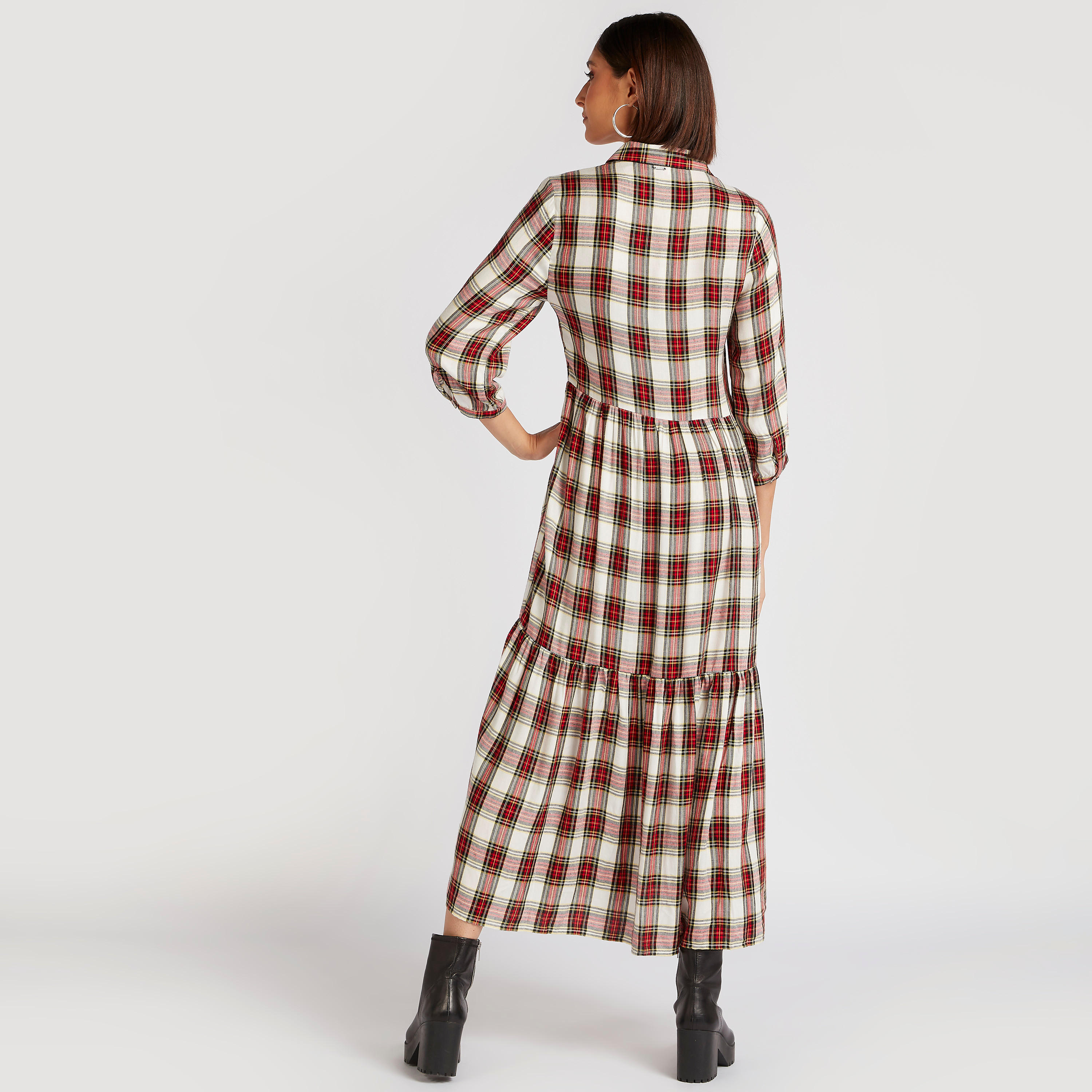 فستان قميص ميدي كاروهات بياقة عادية من لي كوبر-women-clothing-dresses-image-4
