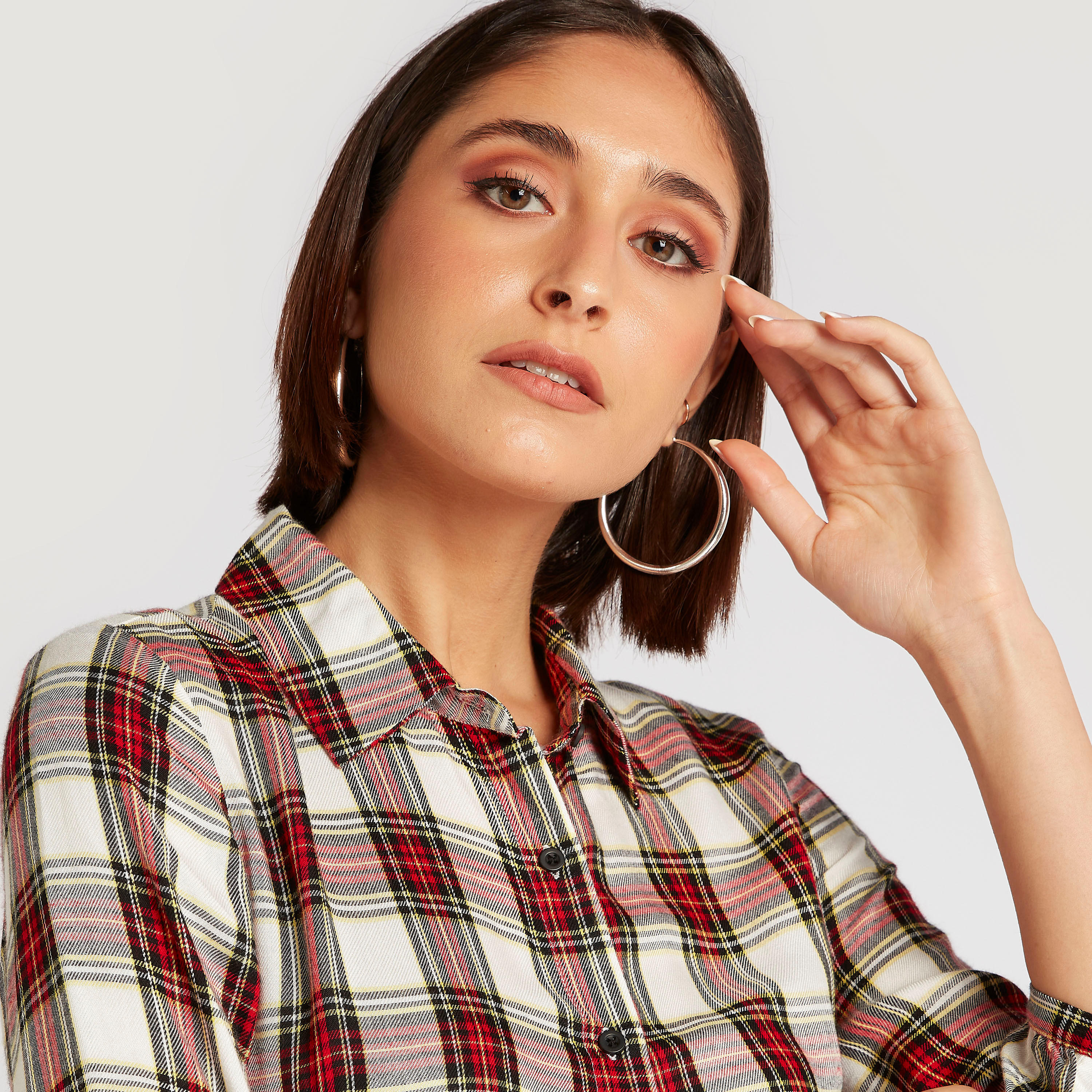 فستان قميص ميدي كاروهات بياقة عادية من لي كوبر-women-clothing-dresses-image-2