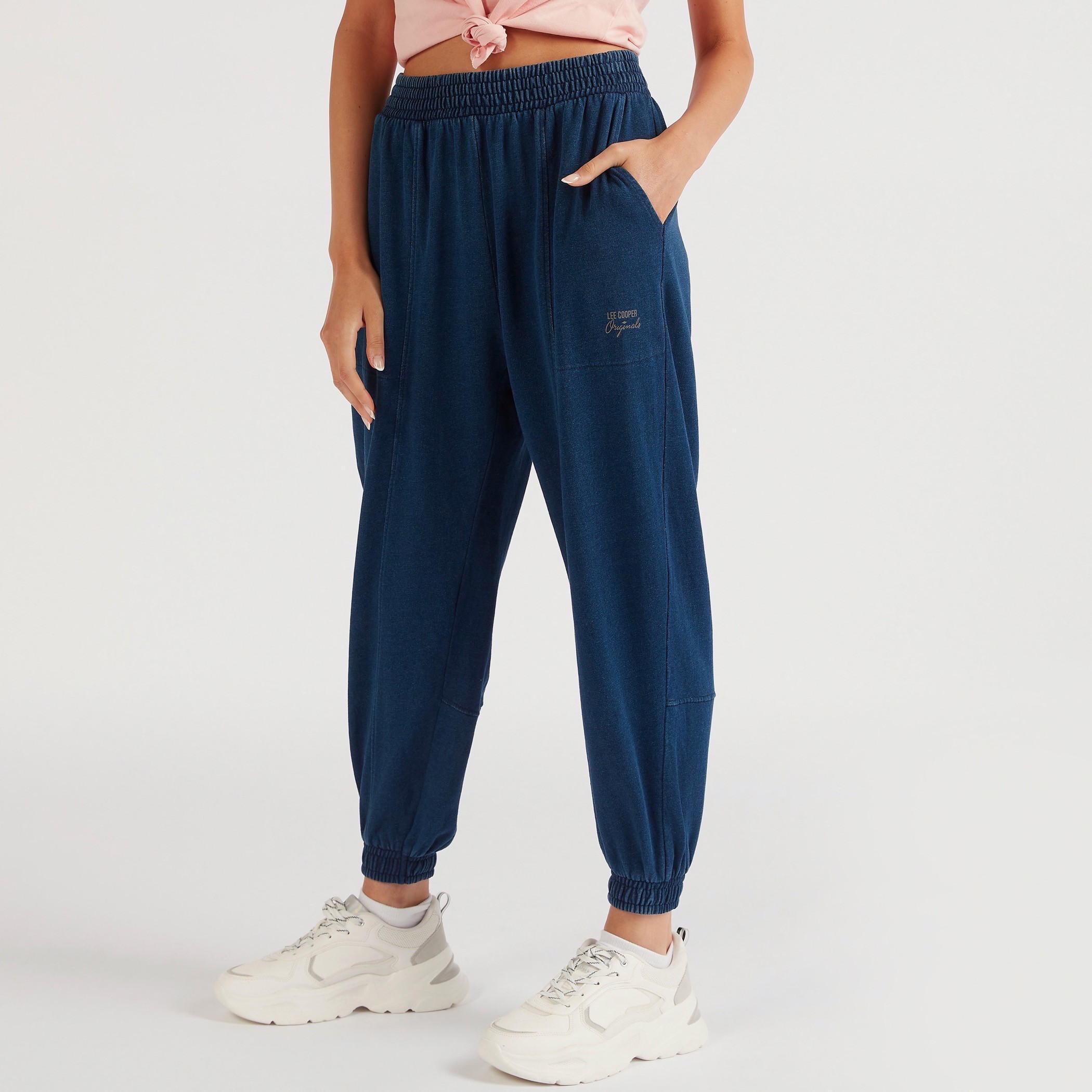 Lee Cooper Solid Mid-Rise Joggers with Pockets-women-clothing-bottoms-joggers-image-4