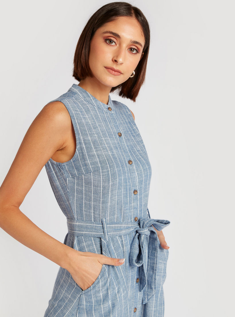 فستان قميص ميدي دون أكمام مقلّم برباط من لي كوبر-women-clothing-dresses-image-3