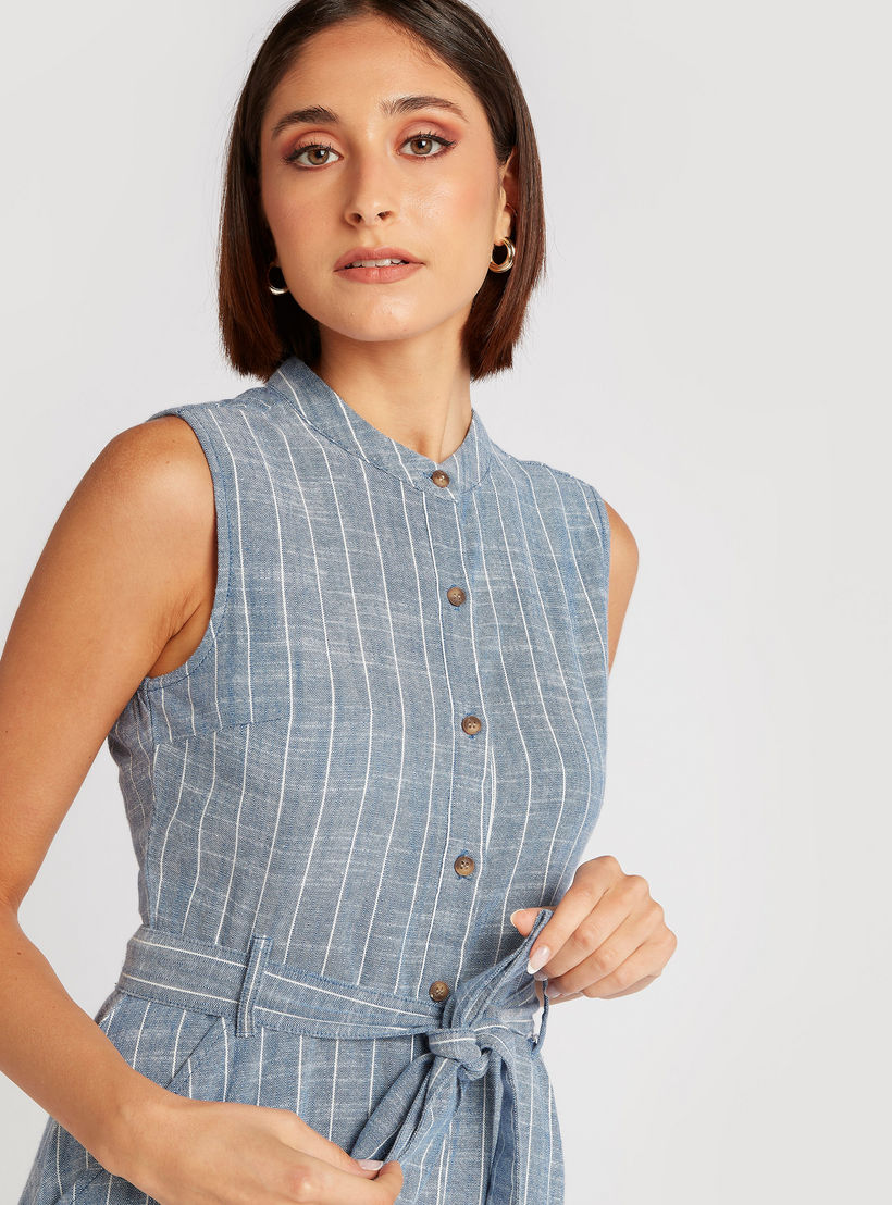 فستان قميص ميدي دون أكمام مقلّم برباط من لي كوبر-women-clothing-dresses-image-6