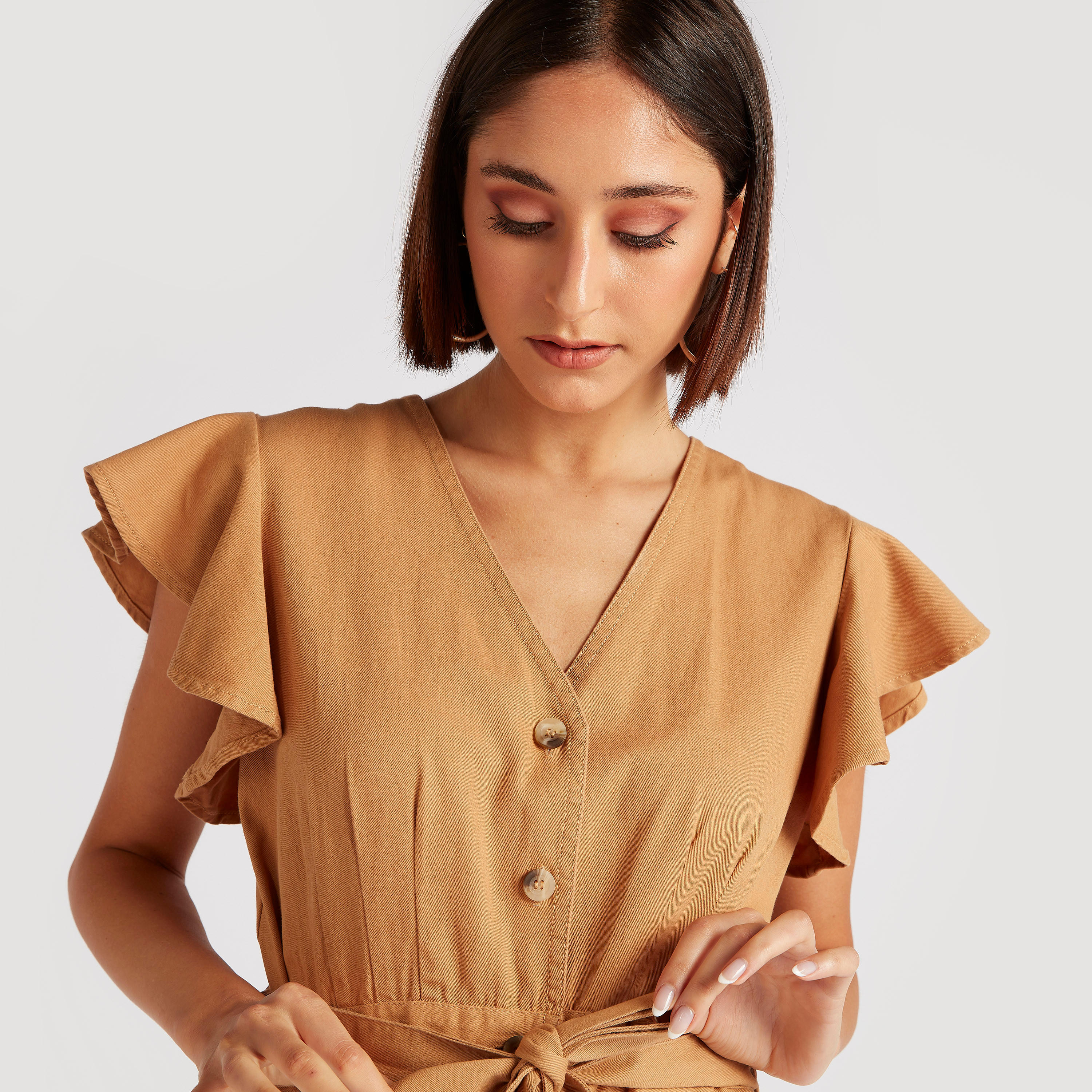Lee Cooper Solid Maxi Shirt Dress with Tie-Up and Pockets-women-clothing-dresses-image-3