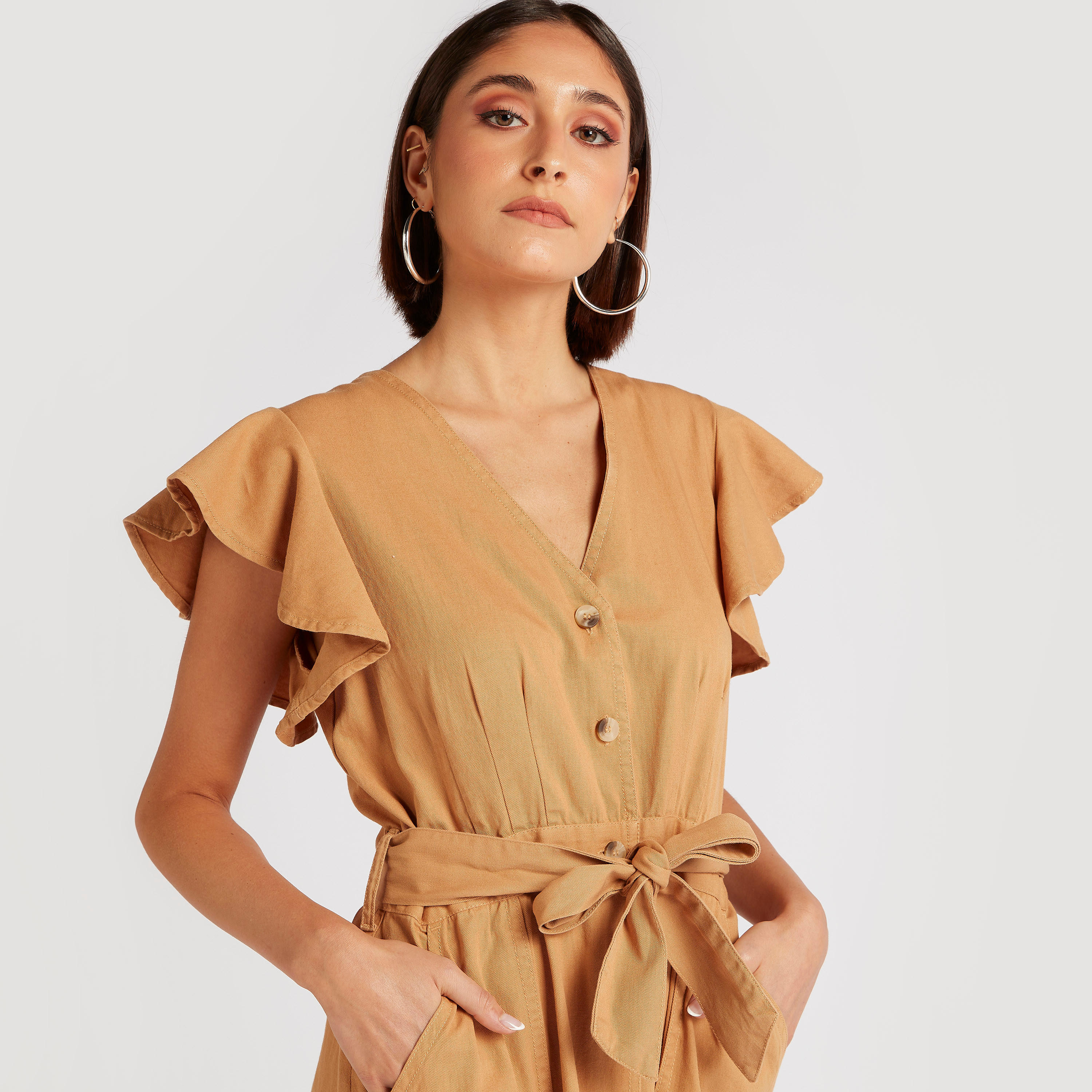 Lee Cooper Solid Maxi Shirt Dress with Tie-Up and Pockets-women-clothing-dresses-image-6