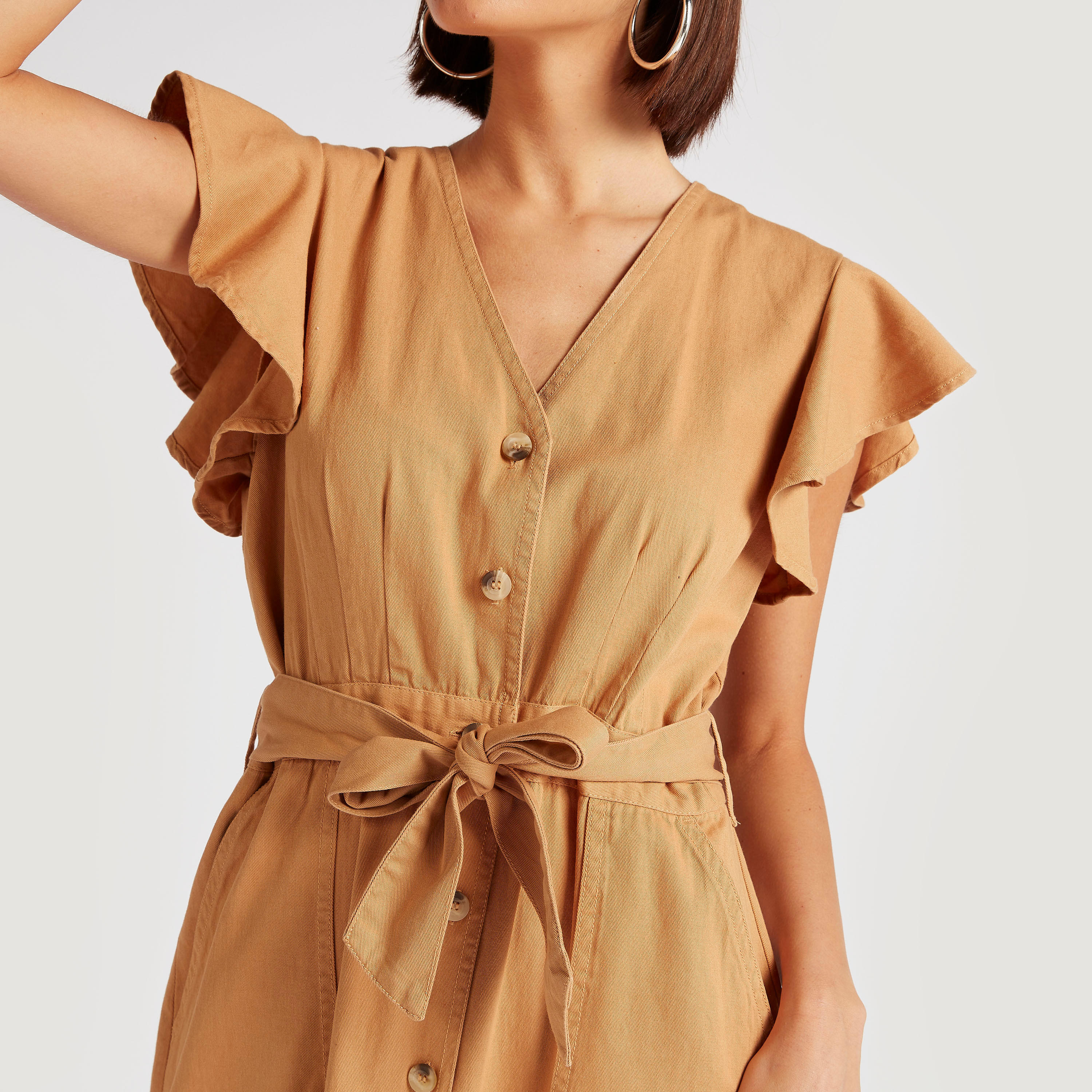 Lee Cooper Solid Maxi Shirt Dress with Tie-Up and Pockets-women-clothing-dresses-image-7