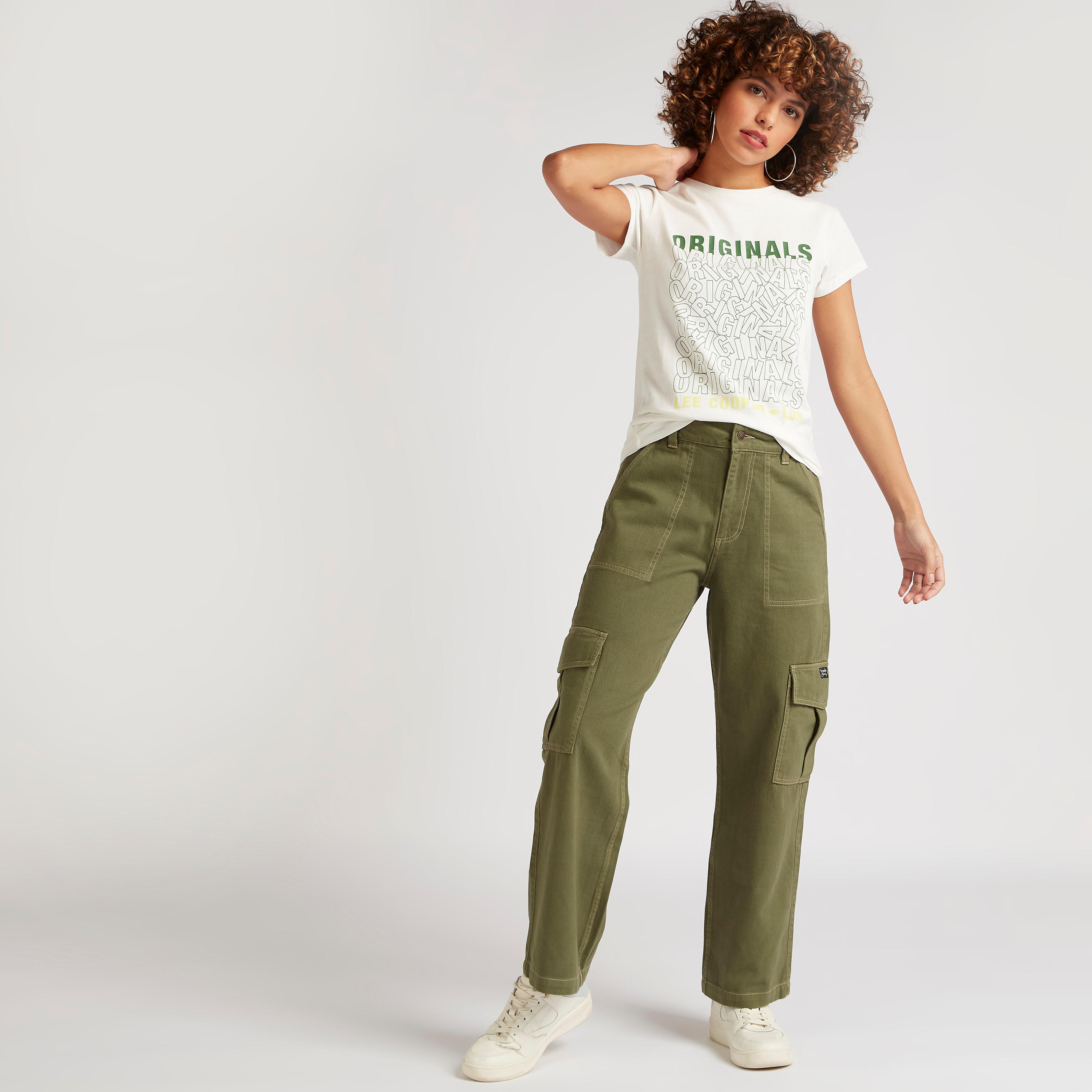 Lee Cooper Printed Crew Neck T-shirt with Cap Sleeves-women-clothing-tshirts-image-2
