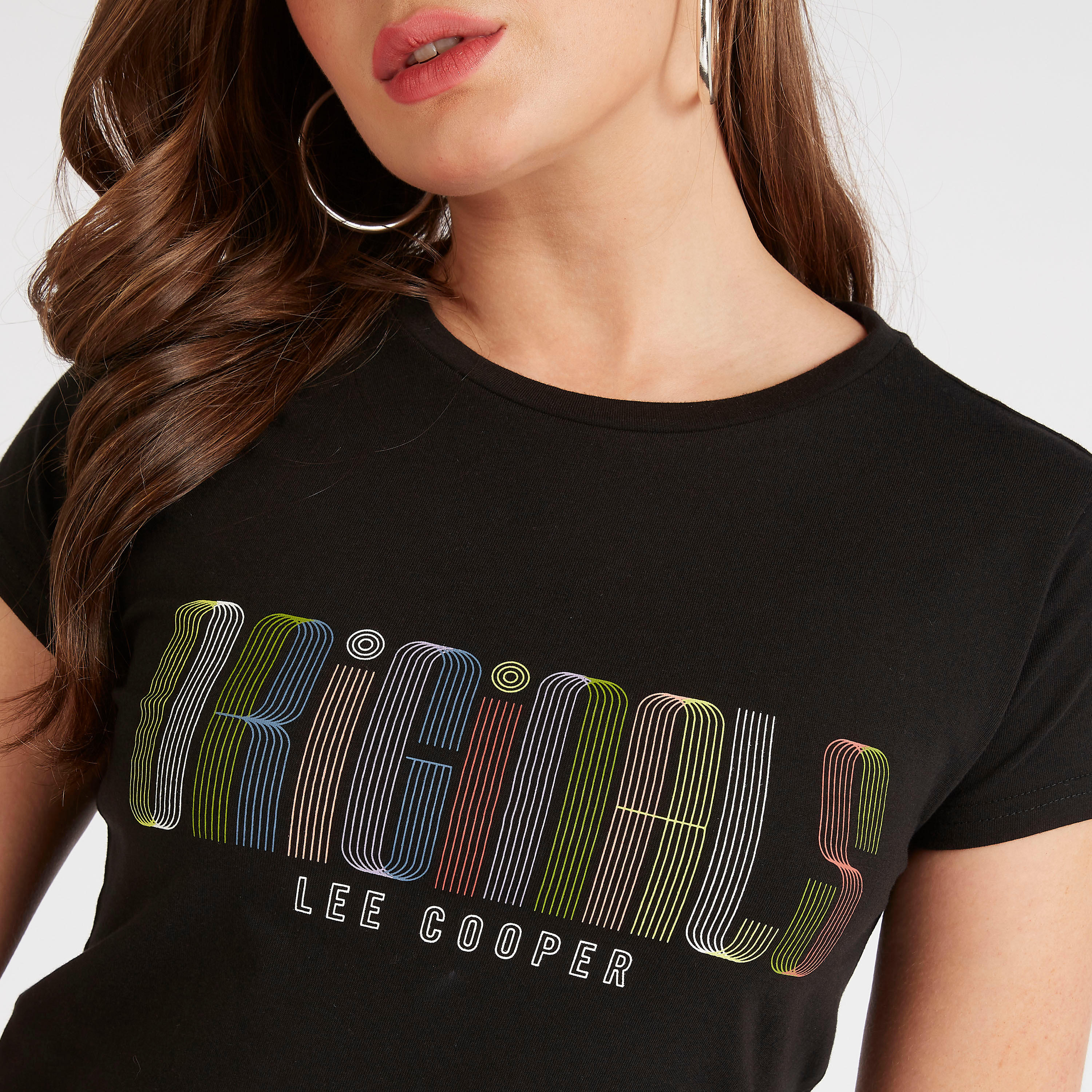 Lee Cooper Print Crew Neck T-shirt with Cap Sleeves-women-clothing-tshirts-image-3
