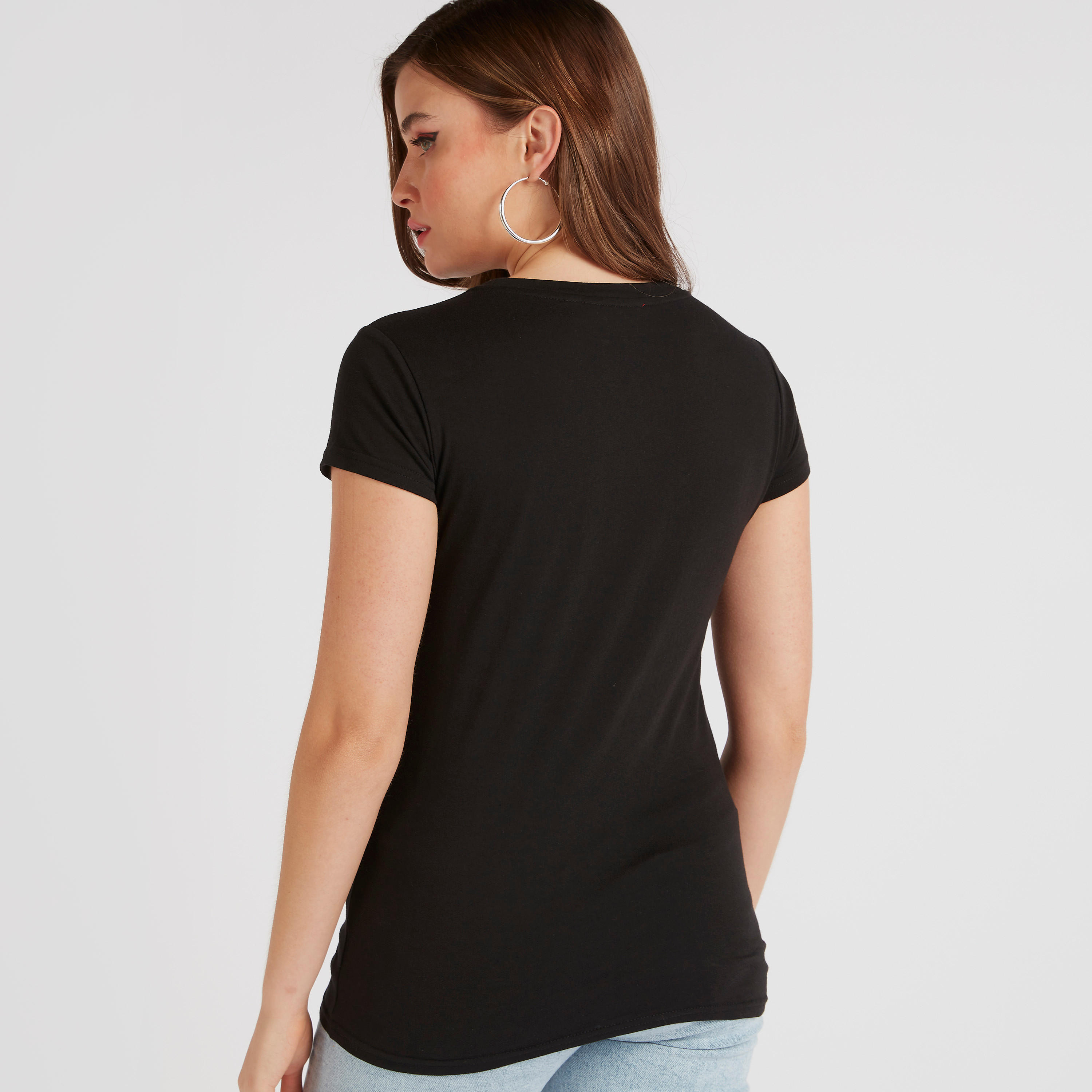 Lee Cooper Print Crew Neck T-shirt with Cap Sleeves-women-clothing-tshirts-image-4