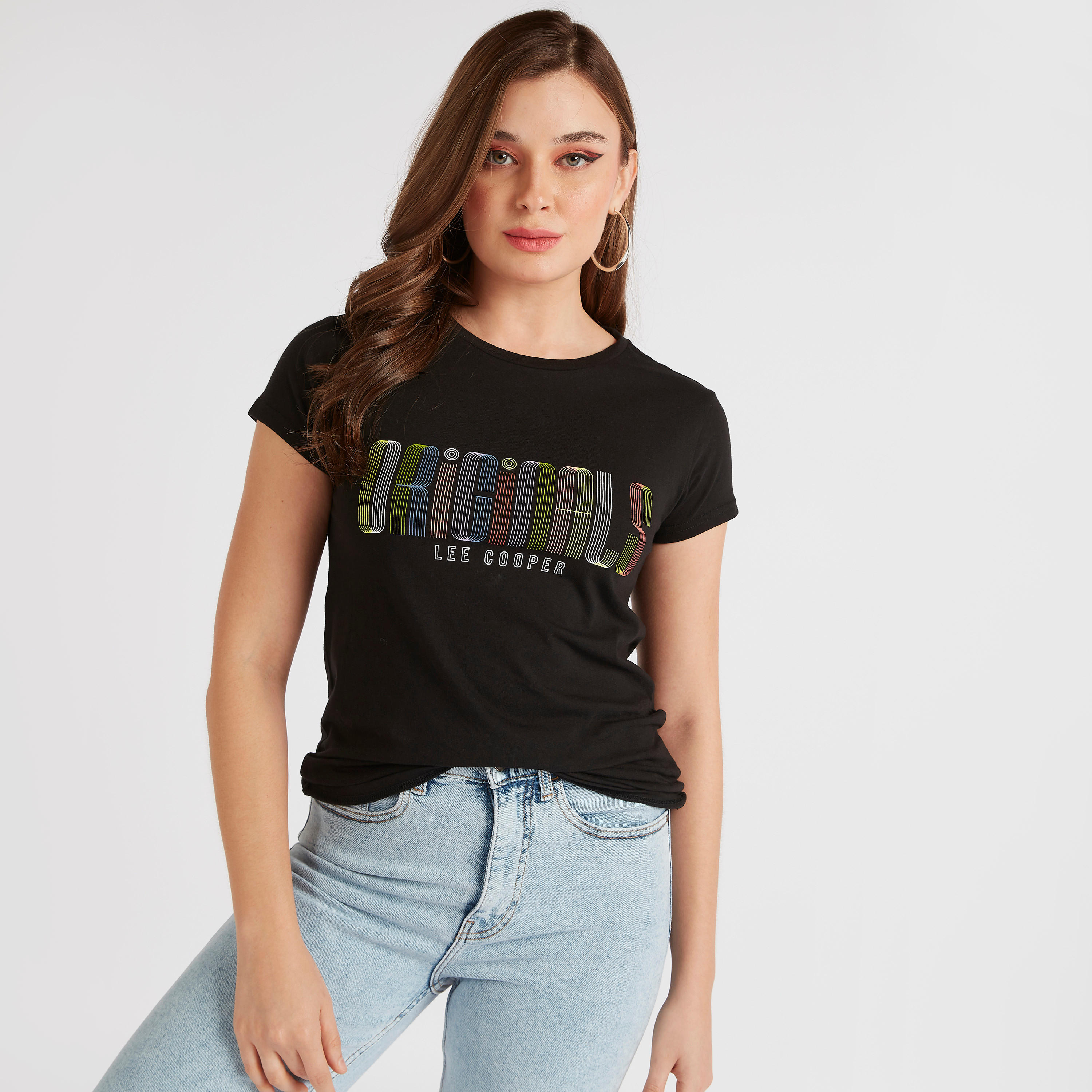 Lee Cooper Print Crew Neck T-shirt with Cap Sleeves-women-clothing-tshirts-image-5