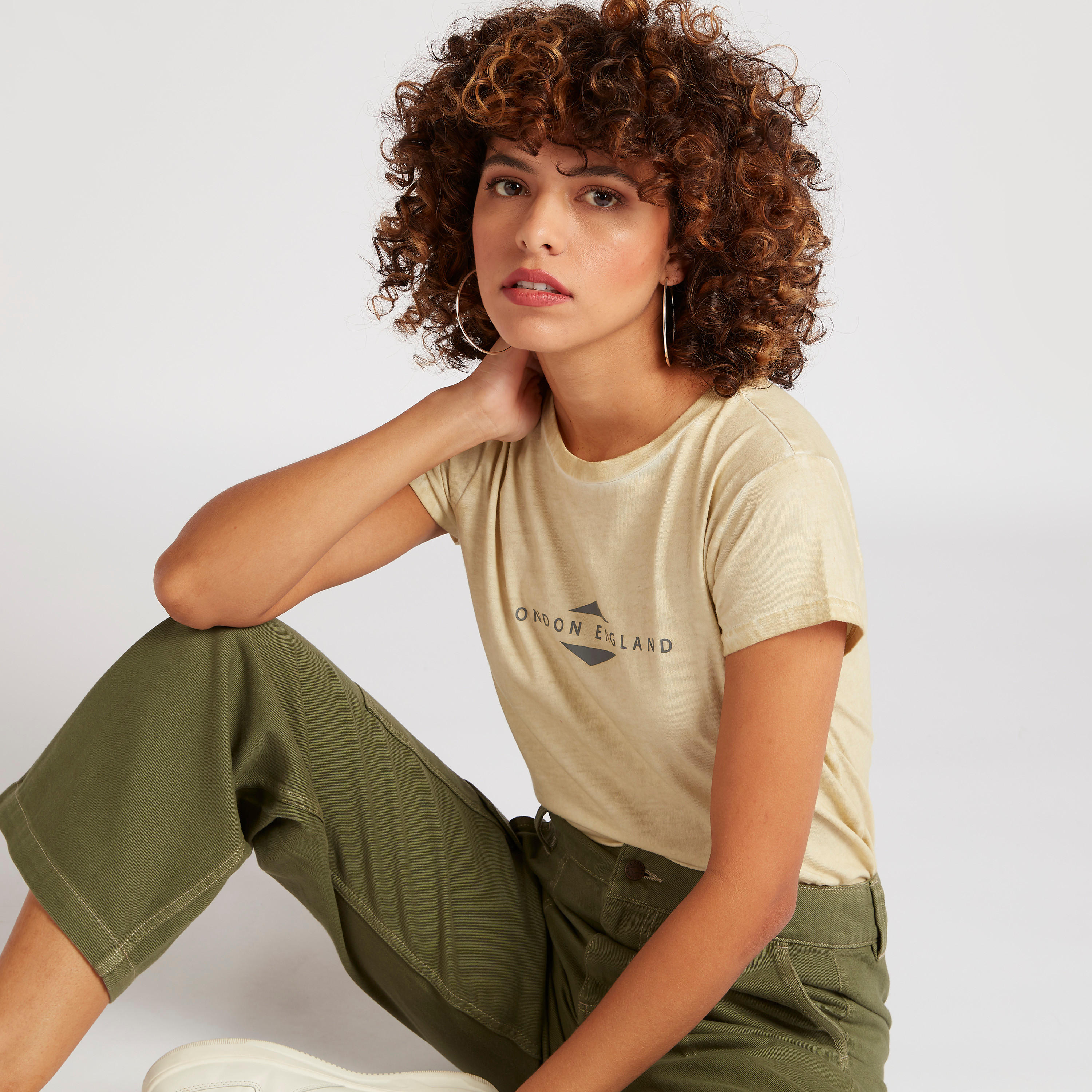 Lee Cooper Print Crew Neck T-shirt with Cap Sleeves-women-clothing-tshirts-image-1