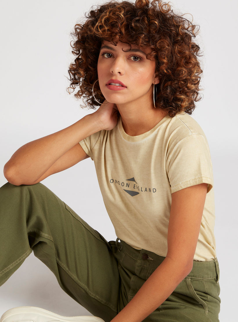 Lee Cooper Print Crew Neck T-shirt with Cap Sleeves-women-clothing-tshirts-image-1