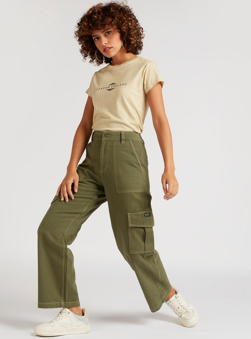 Lee Cooper Print Crew Neck T-shirt with Cap Sleeves-women-clothing-tshirts-image-2