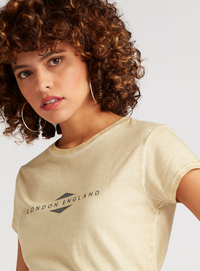 Lee Cooper Print Crew Neck T-shirt with Cap Sleeves-women-clothing-tshirts-image-3