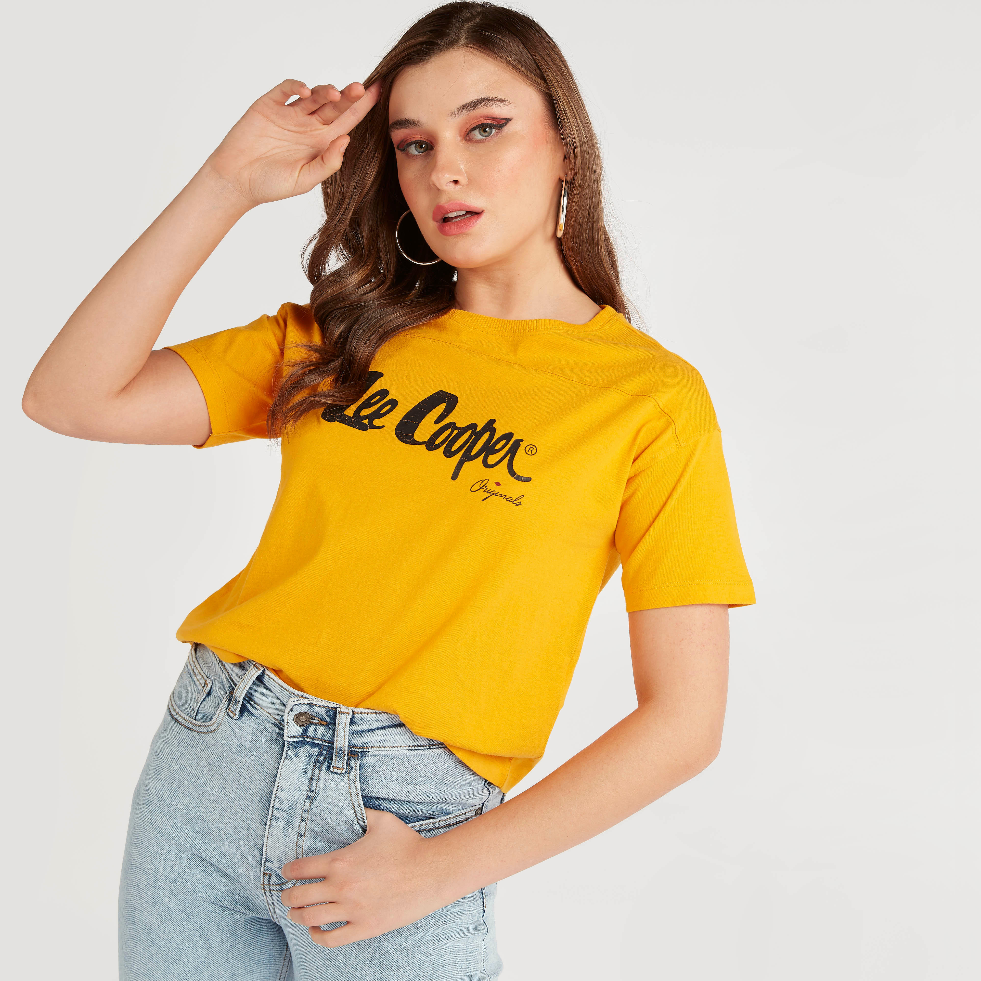 Lee Cooper Print Crew Neck T-shirt with Short Sleeves-women-clothing-tshirts-image-1