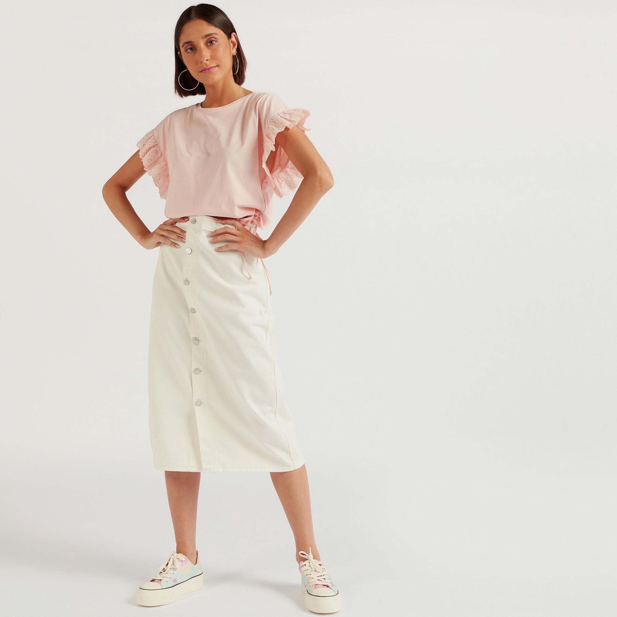 تنورة ميدي سادة إيه لاين من لي كوبر-women-clothing-bottoms-skirts-image-3