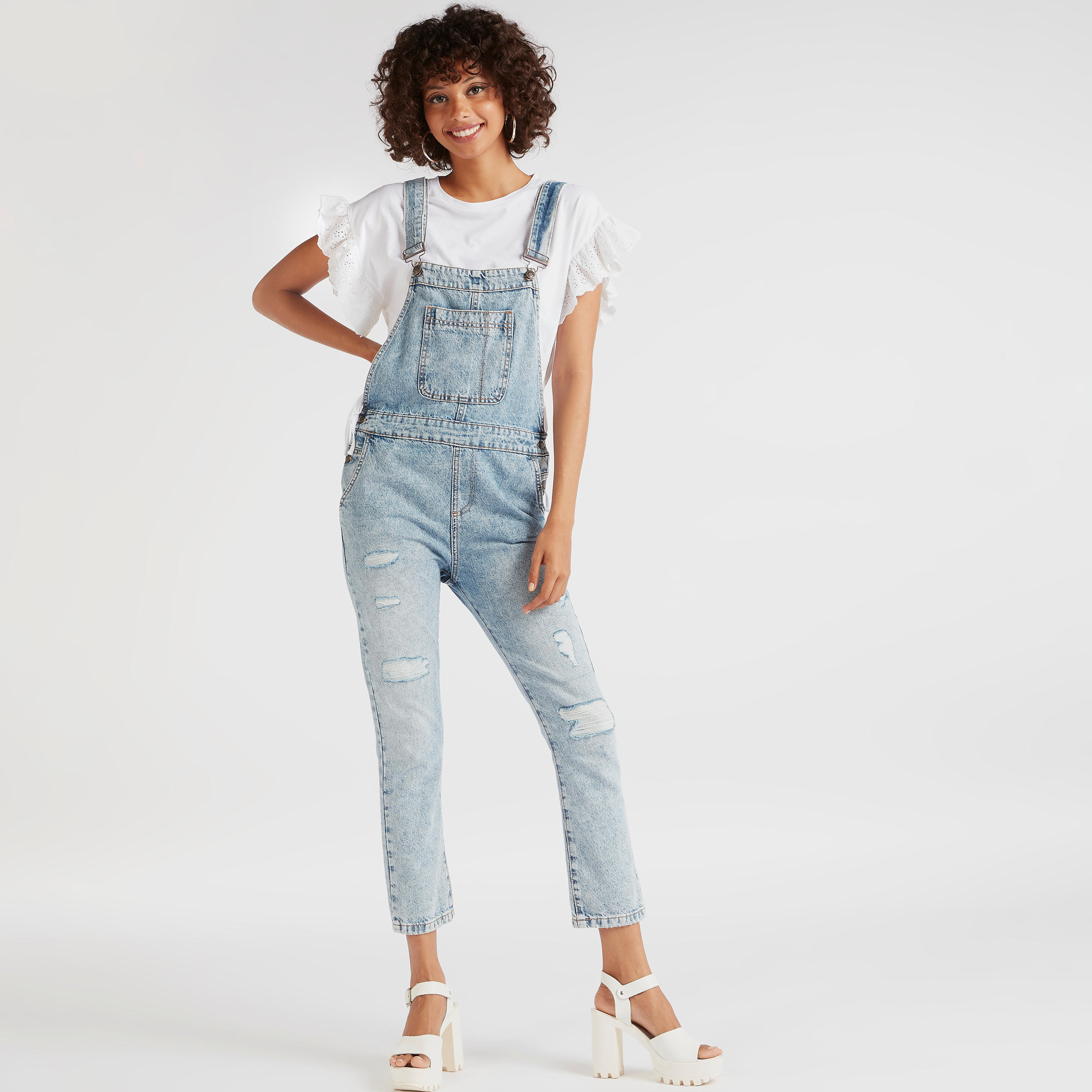 Lee Cooper Ripped Denim Dungaree with Pockets-women-clothing-jumpsuits-image-1