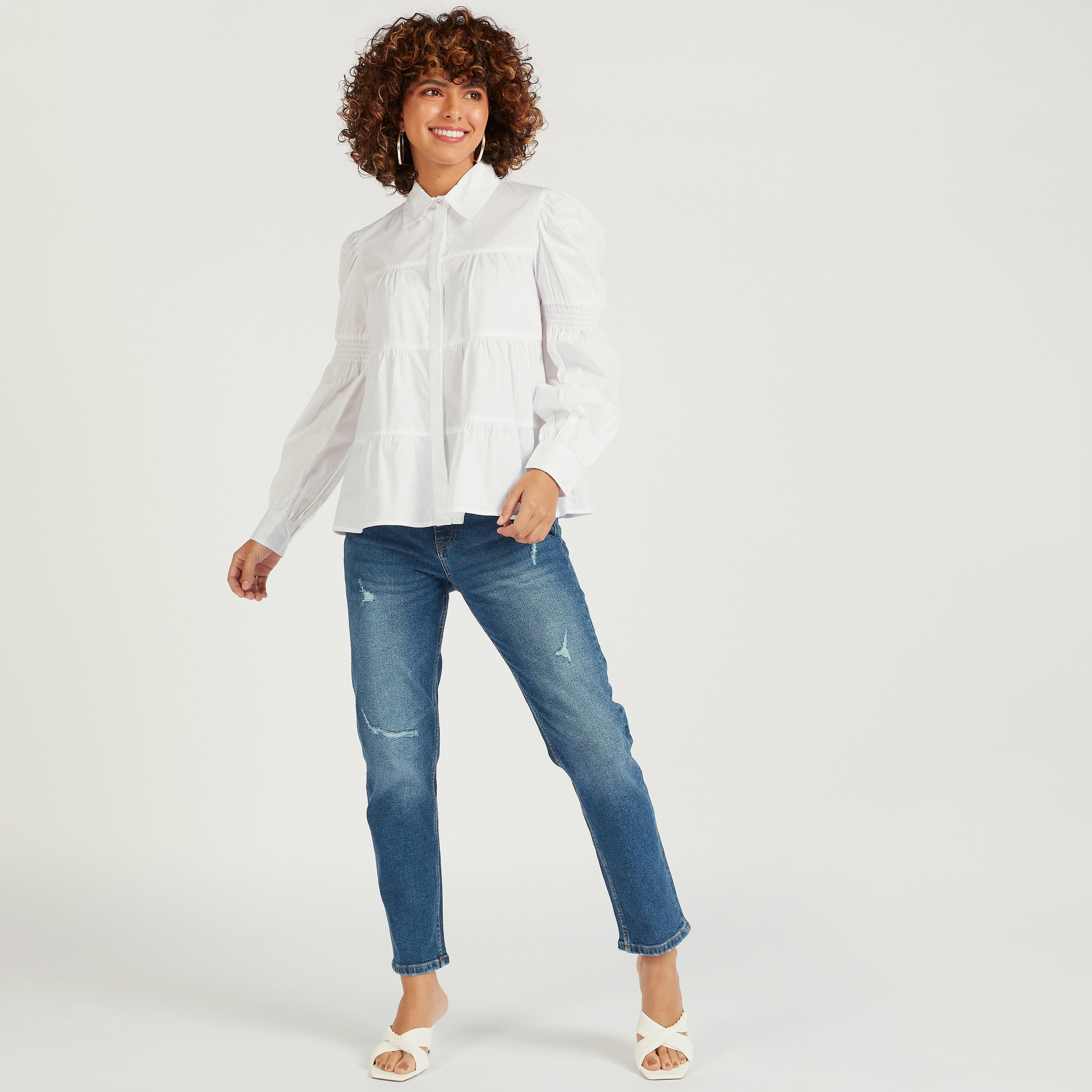 Collared Tiered Shirt with Long Sleeves-women-clothing-shirtsandblouses-shirts-image-2