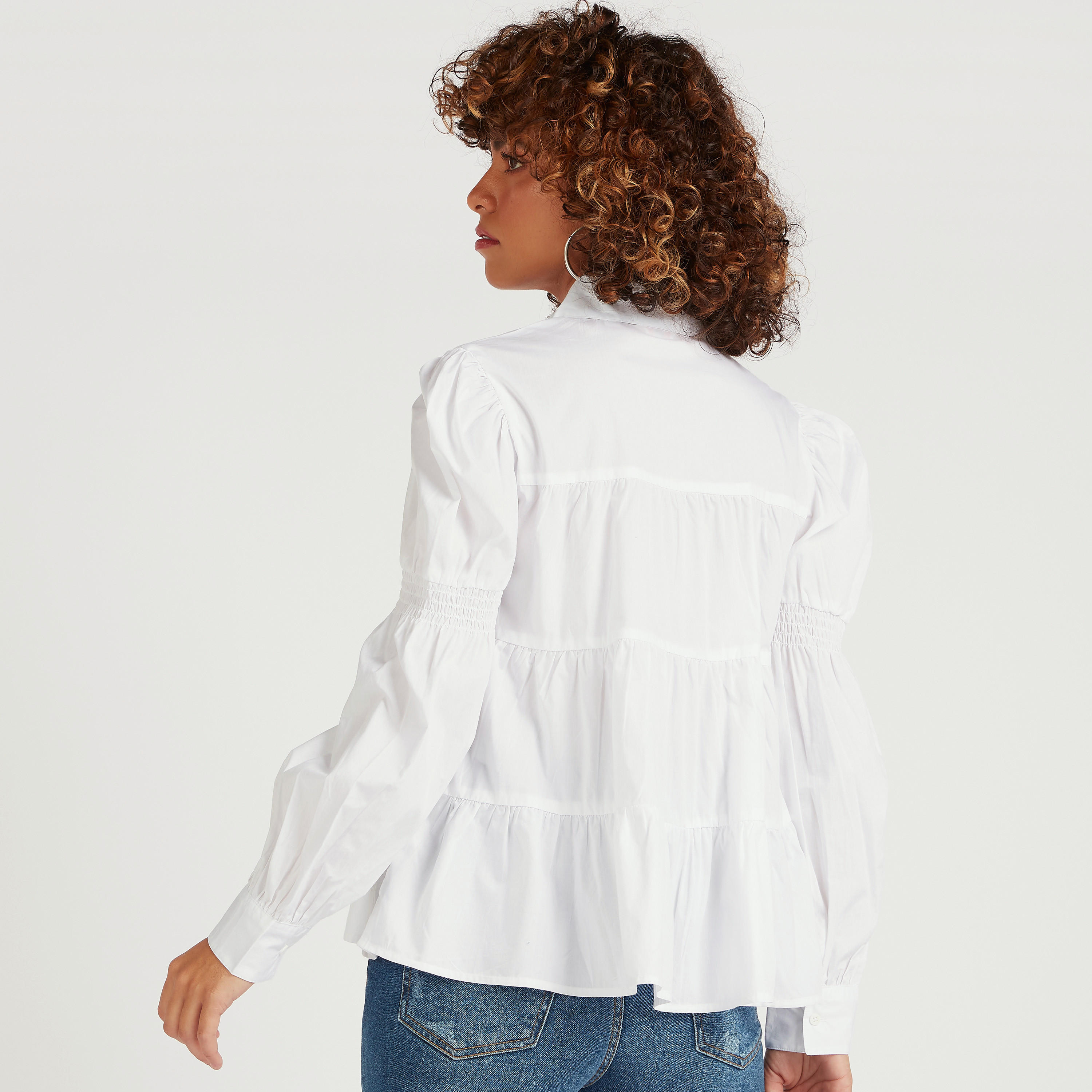 Collared Tiered Shirt with Long Sleeves-women-clothing-shirtsandblouses-shirts-image-4